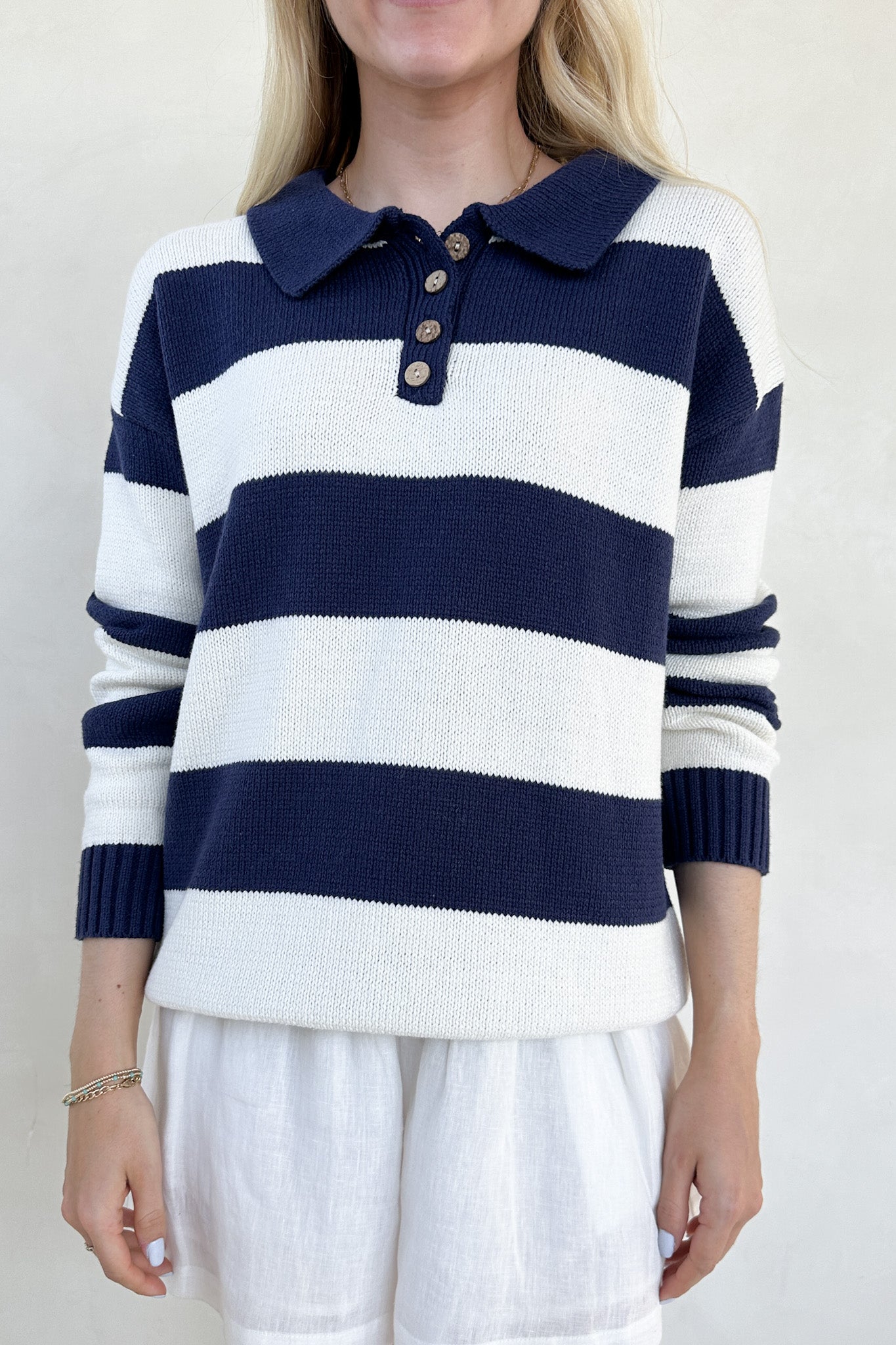 Nantucket Striped Classic Polo Sweater - Neutral Ground