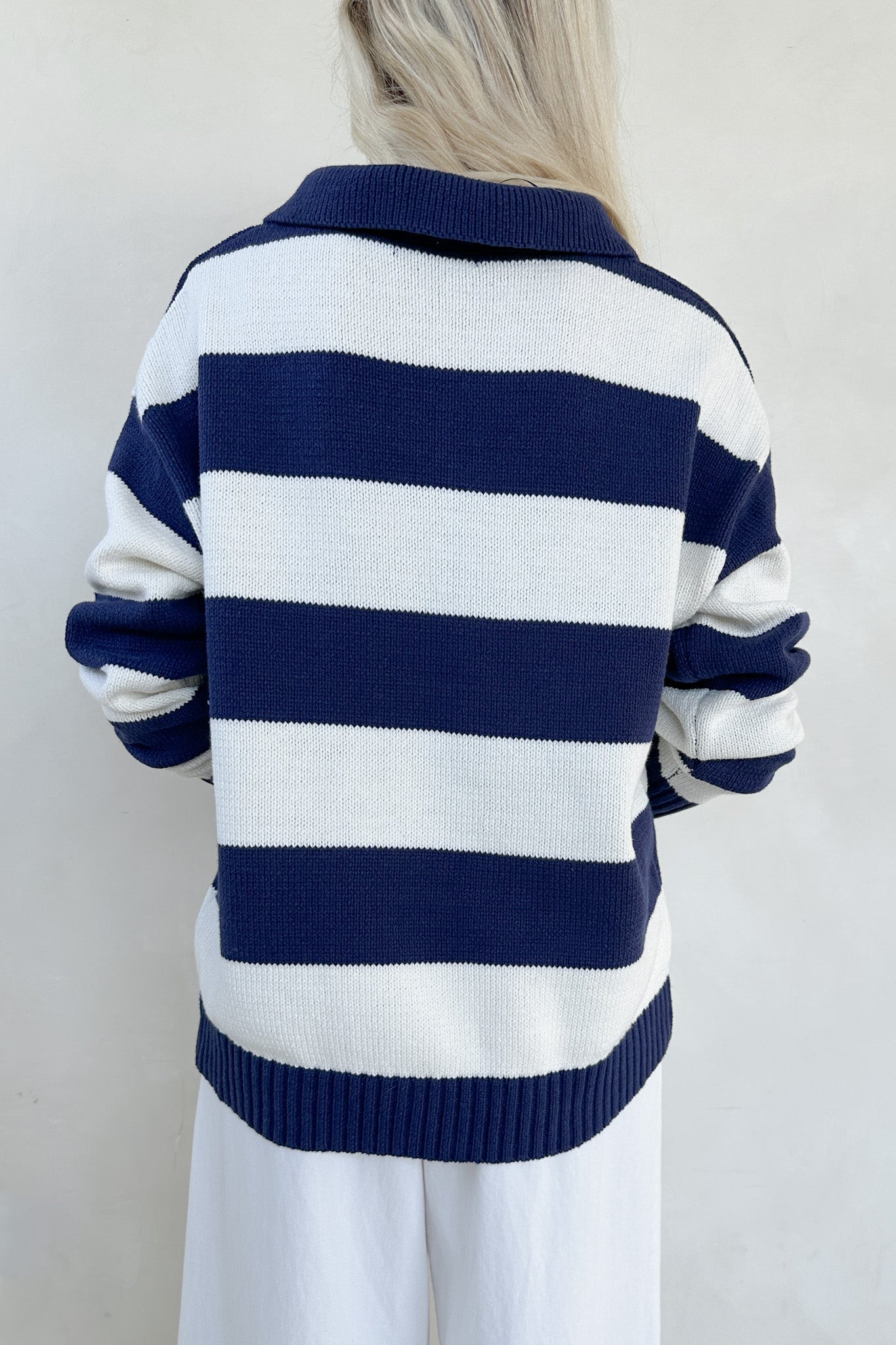 Nantucket Striped Classic Polo Sweater - Neutral Ground
