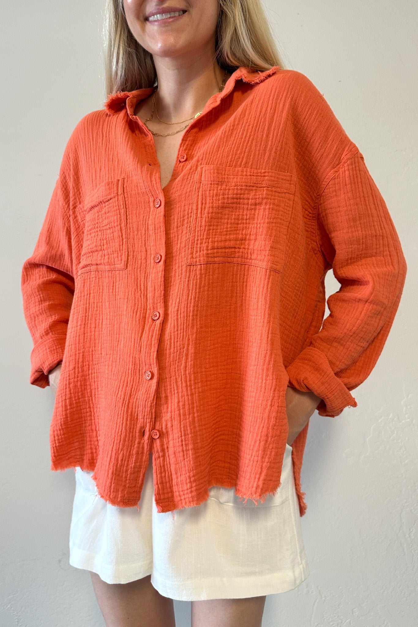 Newport Cotton Button Down Shirt in Orange - Neutral Ground