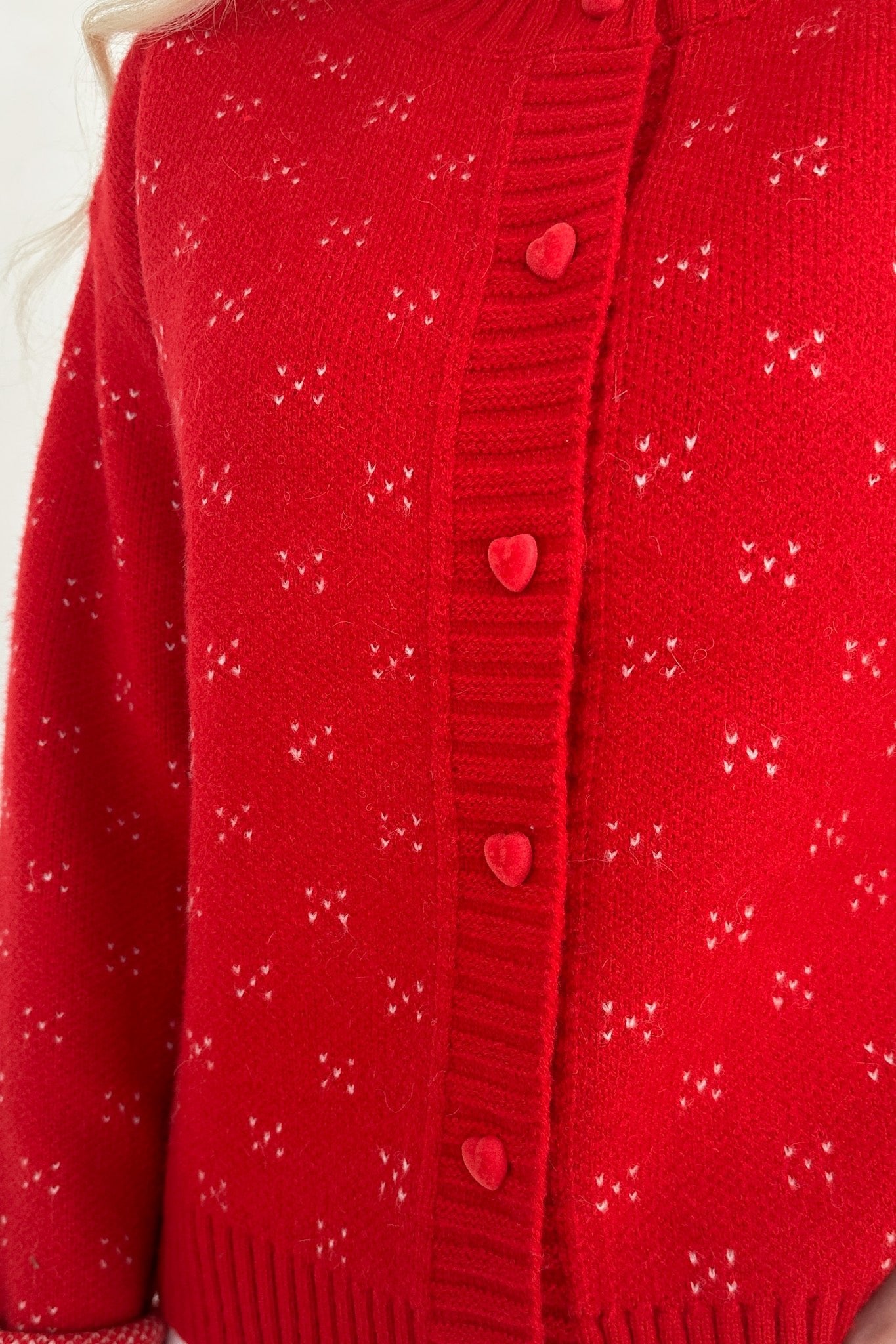 Noelle Button Down Red Hearts Cardigan - Neutral Ground