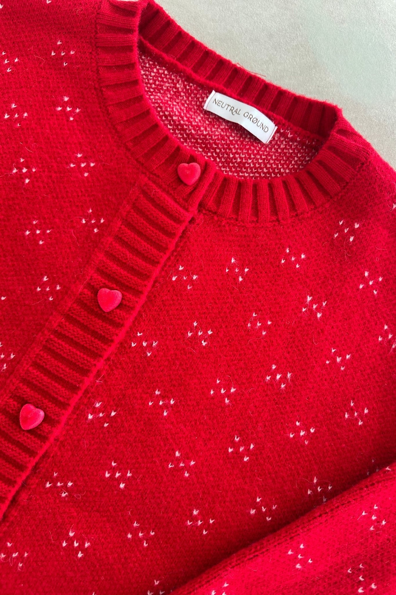 Noelle Button Down Red Hearts Cardigan - Neutral Ground