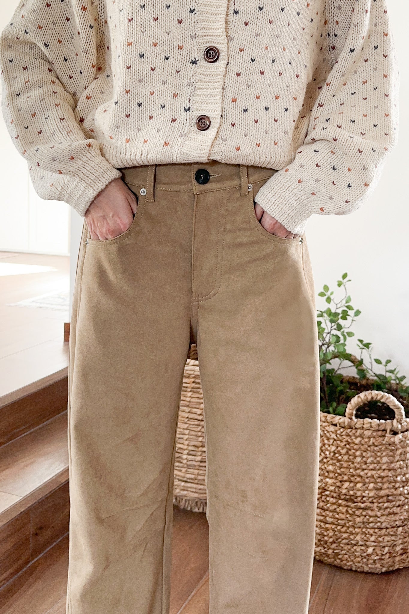 Nora Lightweight Vegan Suede Barrel Pants in Camel - Neutral Ground