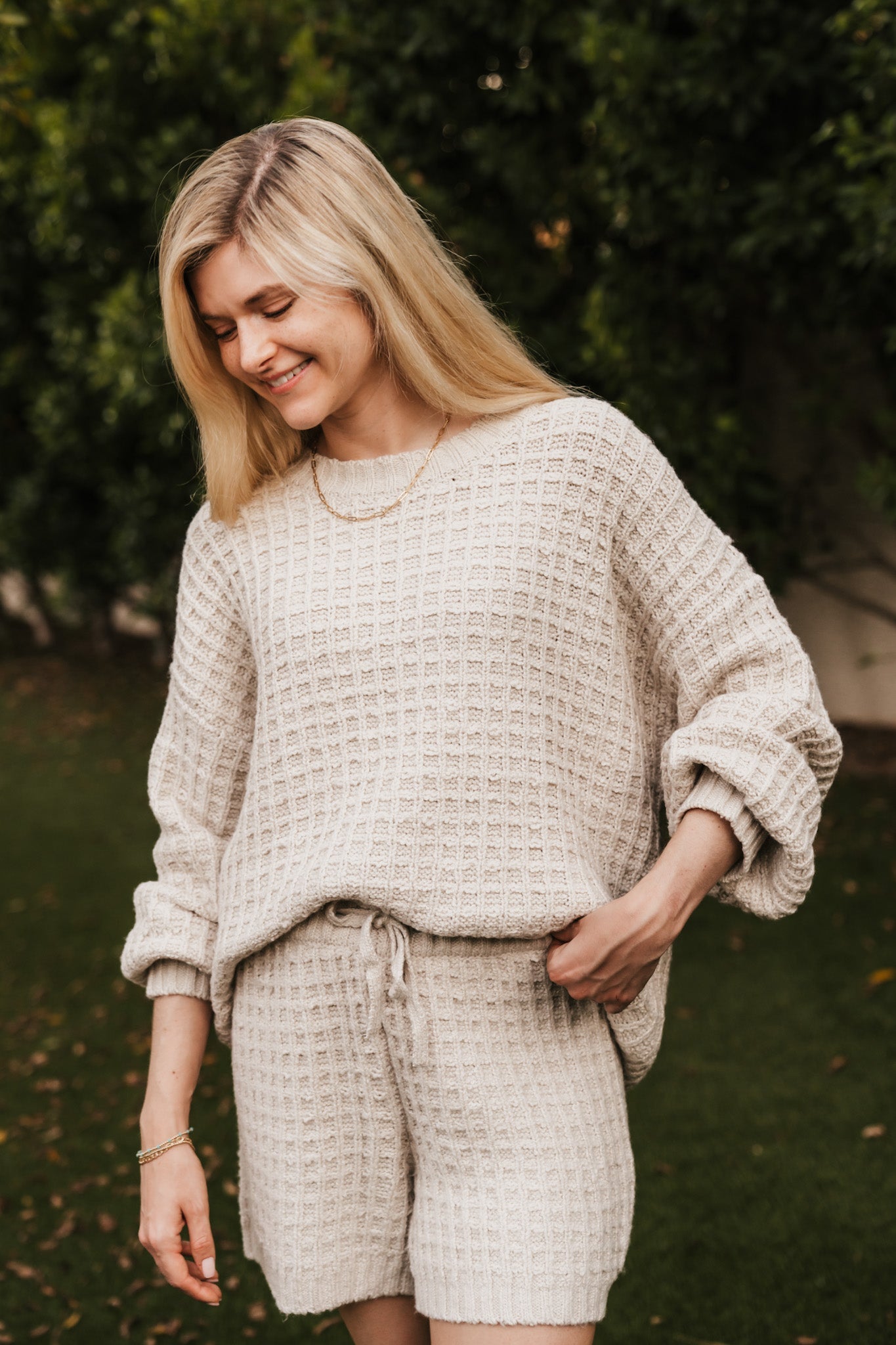 Northern Waffle Knit Drawstring Shorts - Neutral Ground