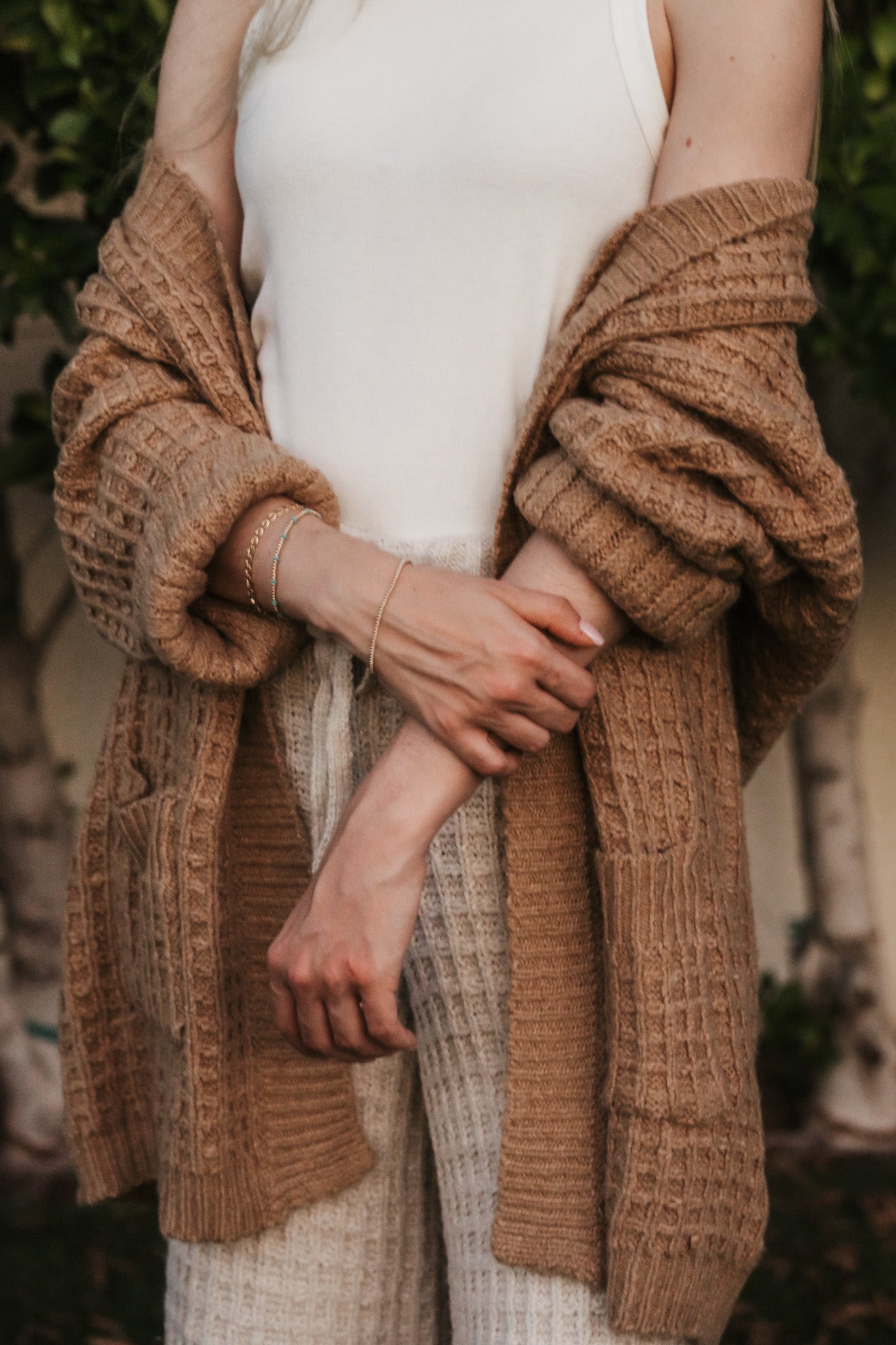 Northern Waffle Knit Open Front Cardigan in Camel - Neutral Ground