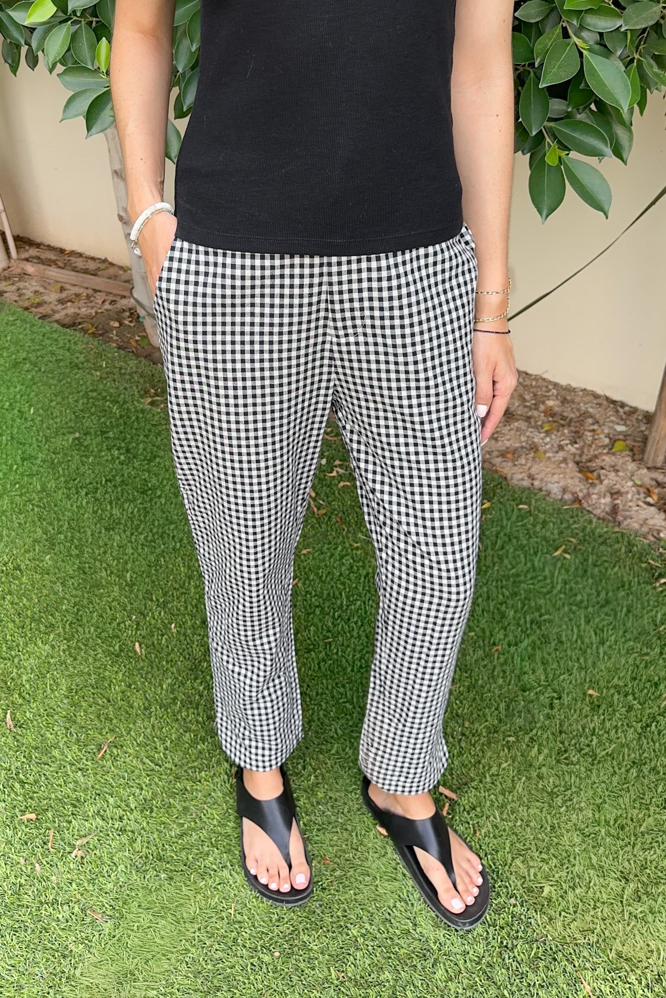 Off Duty Gingham Tapered Checkered Pants - Neutral Ground