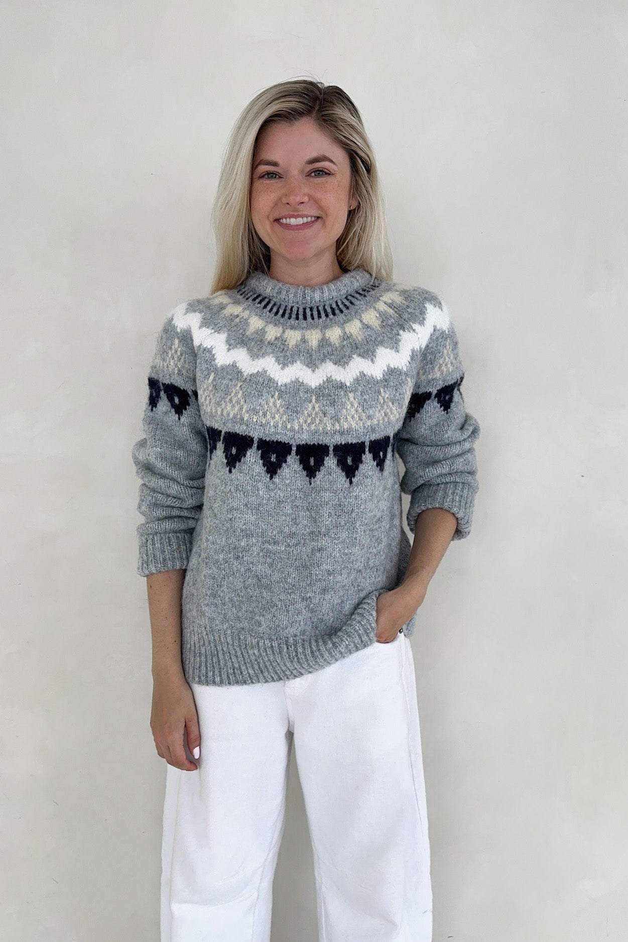 Oslo Faire Isle Round Neck Knit Sweater - Neutral Ground