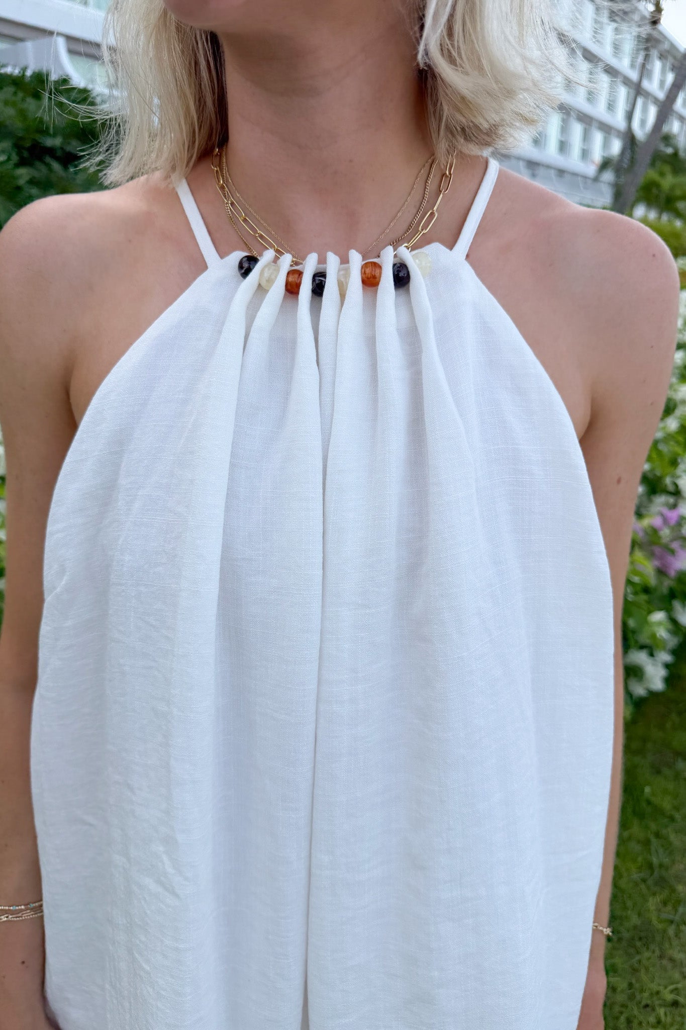 Palomino Beaded Halter Dress in White - Neutral Ground