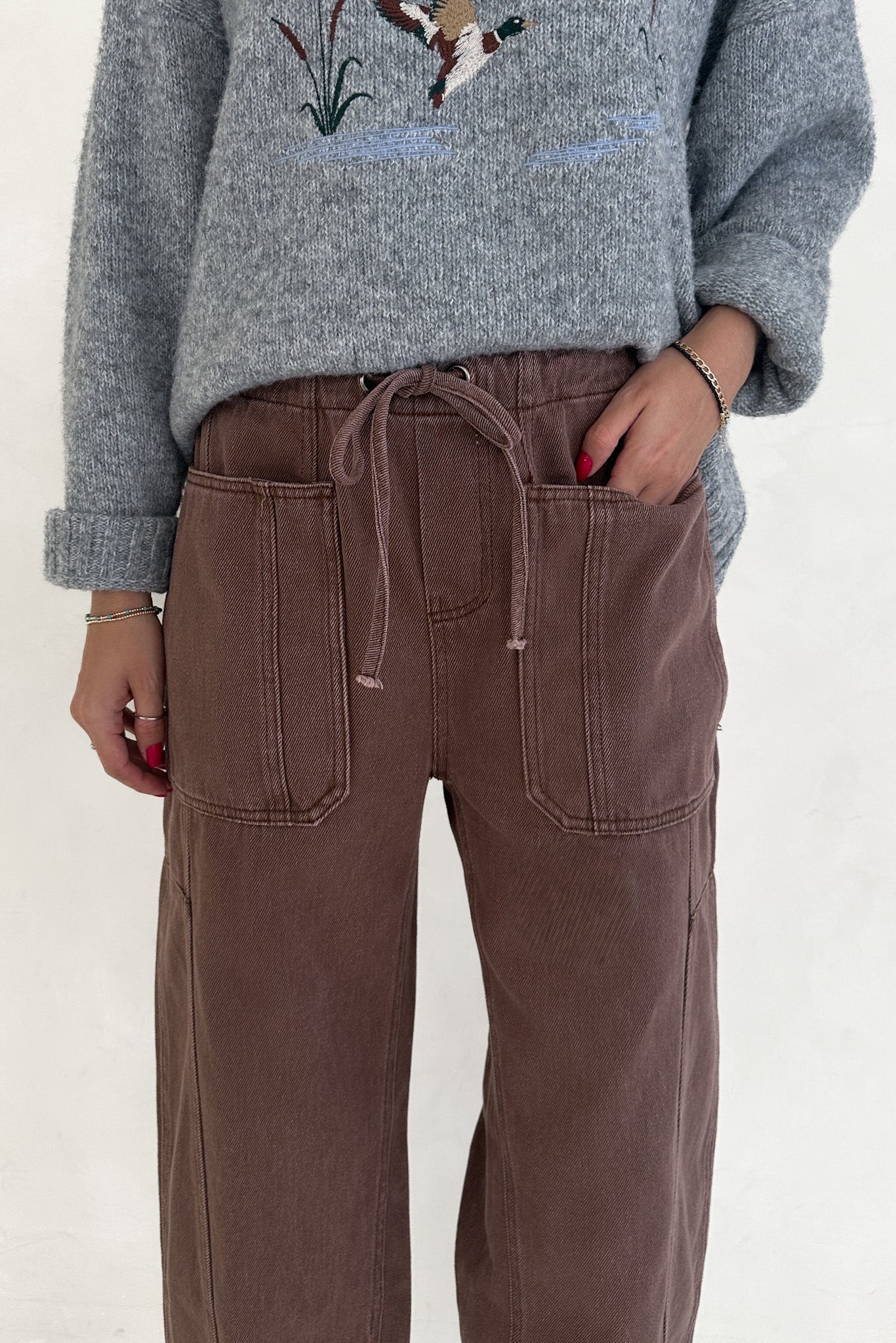 Parker Cotton Drawstring Barrel Pants - Neutral Ground