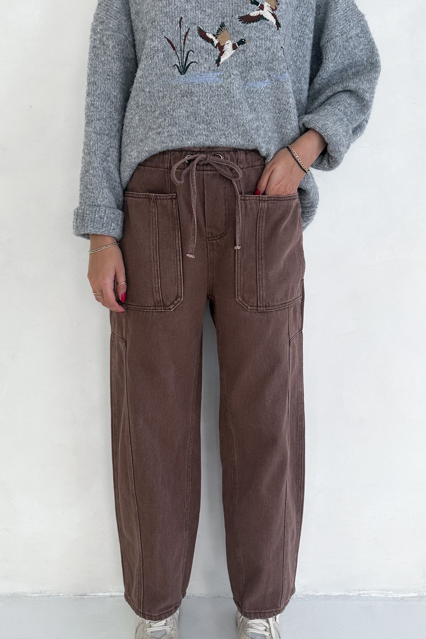 Parker Cotton Drawstring Barrel Pants - Neutral Ground