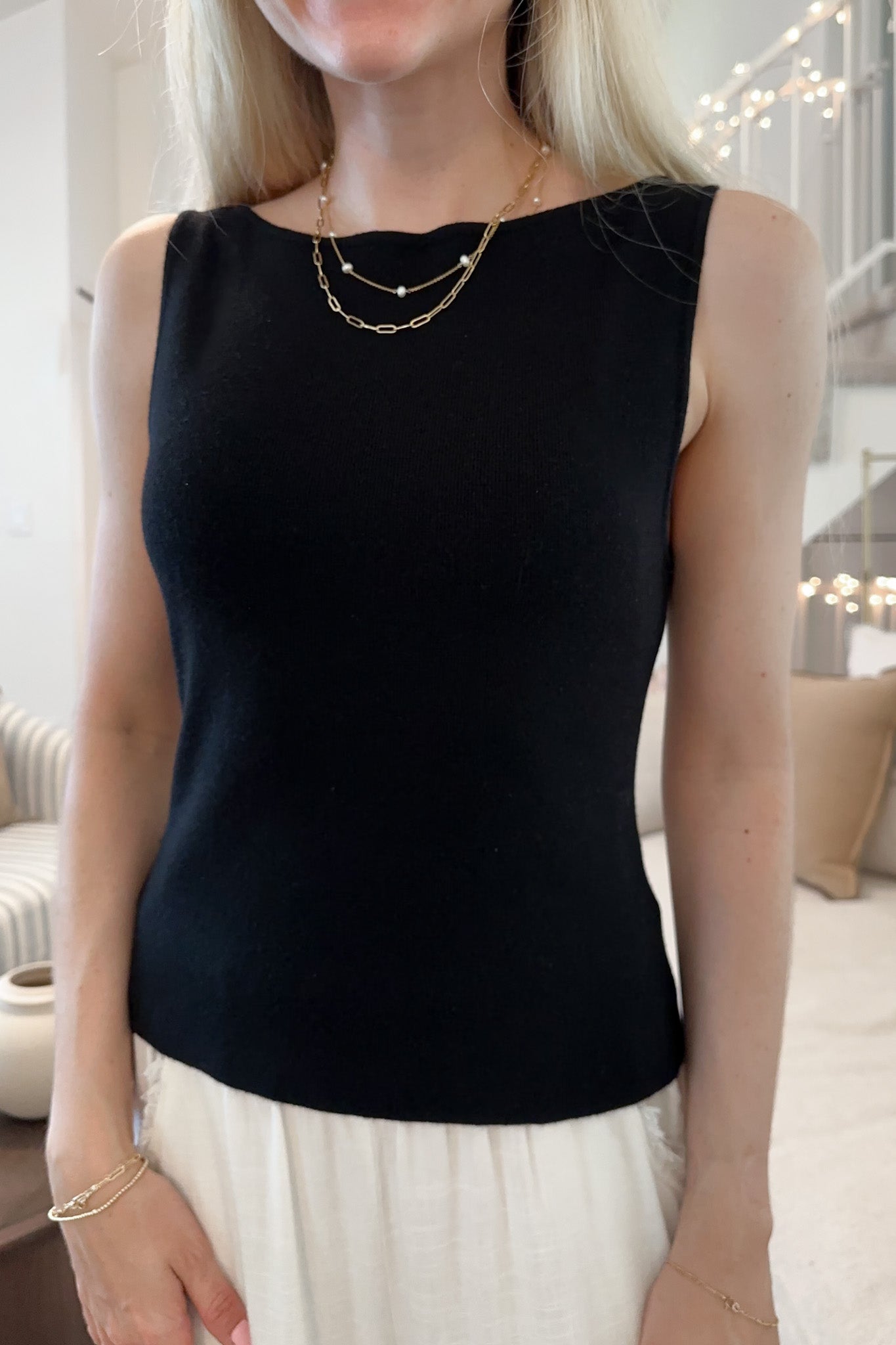 Penelope Boat Neck Top in Black - Neutral Ground