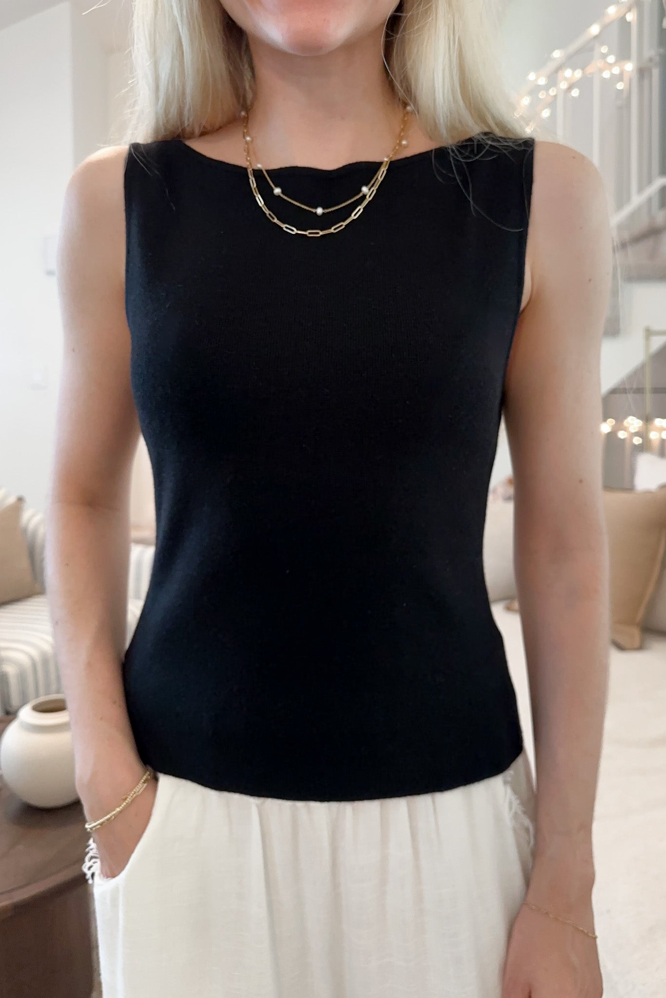 Penelope Boat Neck Top in Black - Neutral Ground