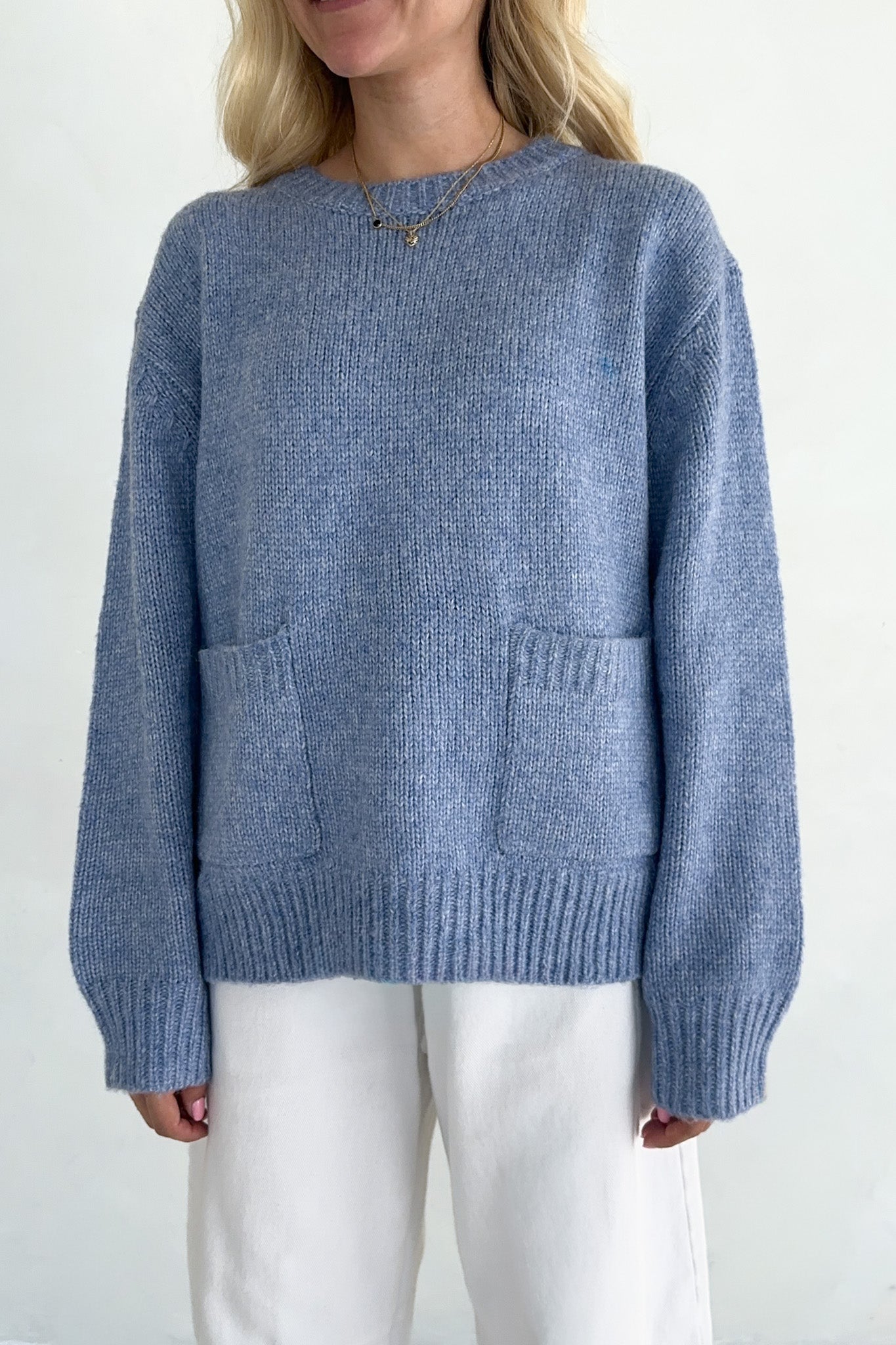 Periwinkle Patch Pocket Knit Sweater Top - Neutral Ground