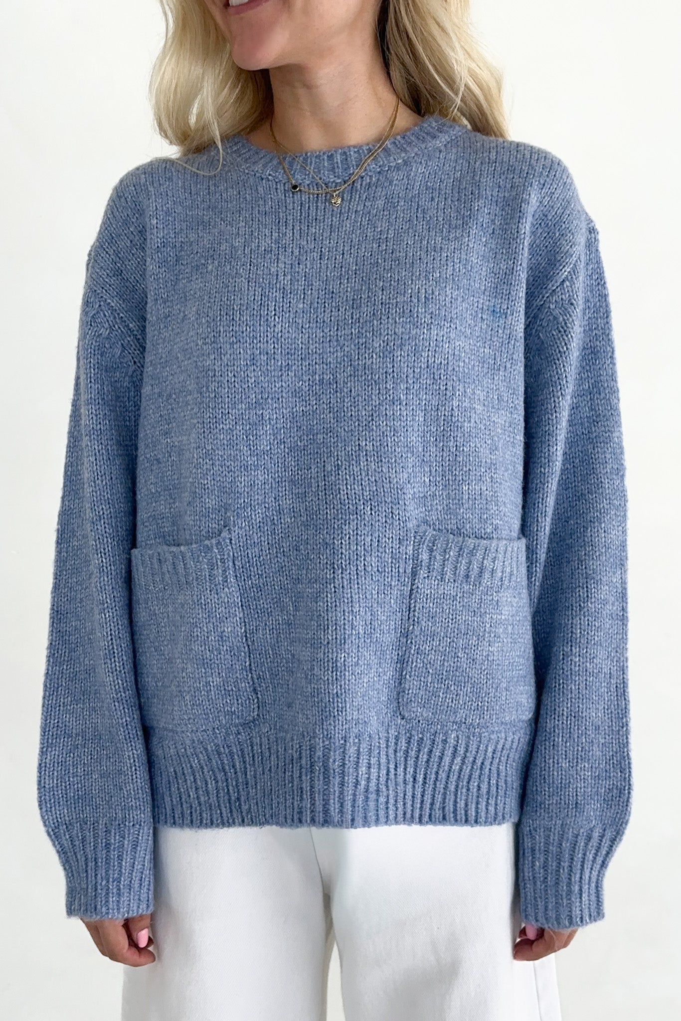 Periwinkle Patch Pocket Knit Sweater Top - Neutral Ground