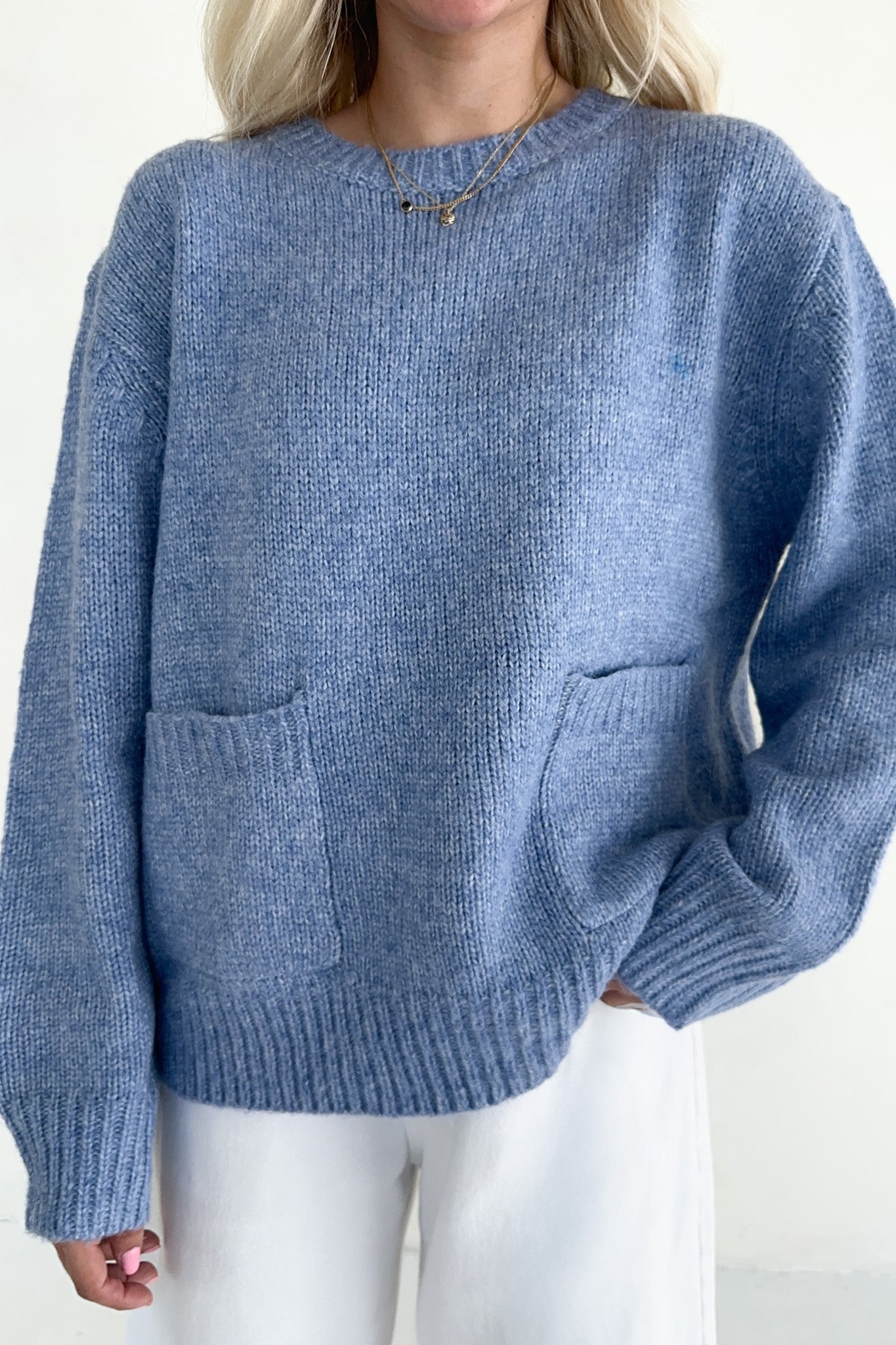 Periwinkle Patch Pocket Knit Sweater Top - Neutral Ground