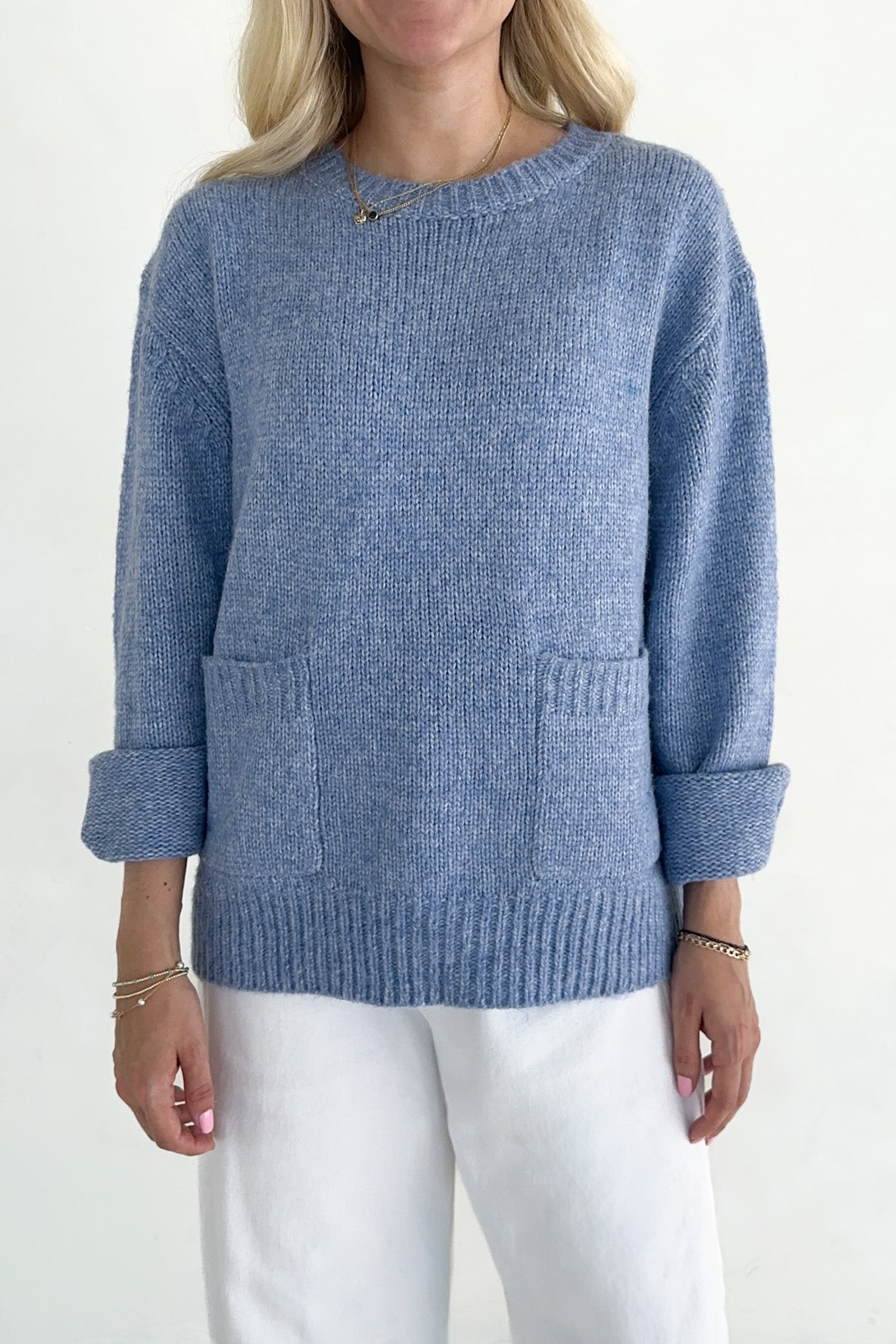 Periwinkle Patch Pocket Knit Sweater Top - Neutral Ground