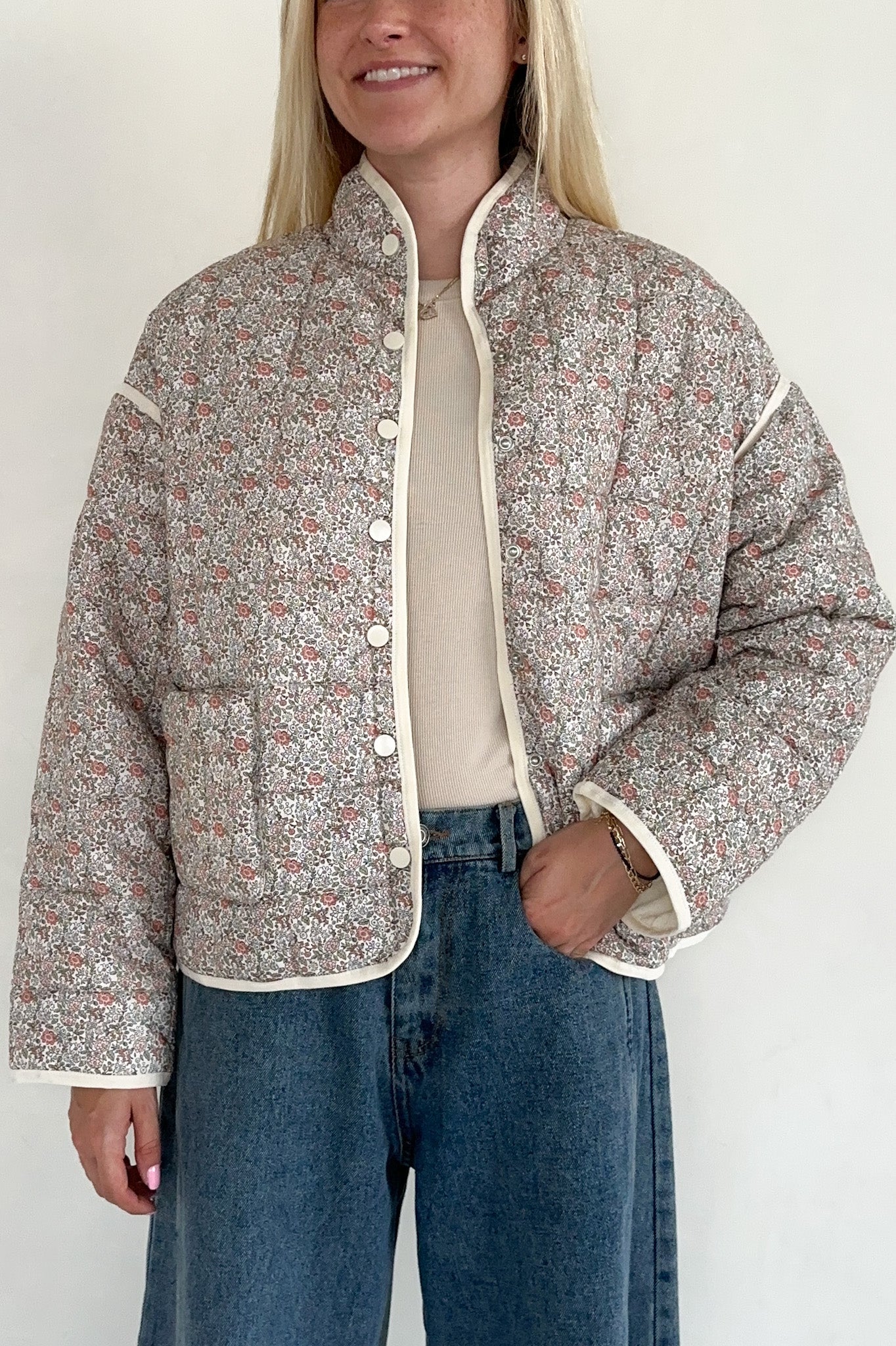Poppy Floral Quilted Jacket - Neutral Ground