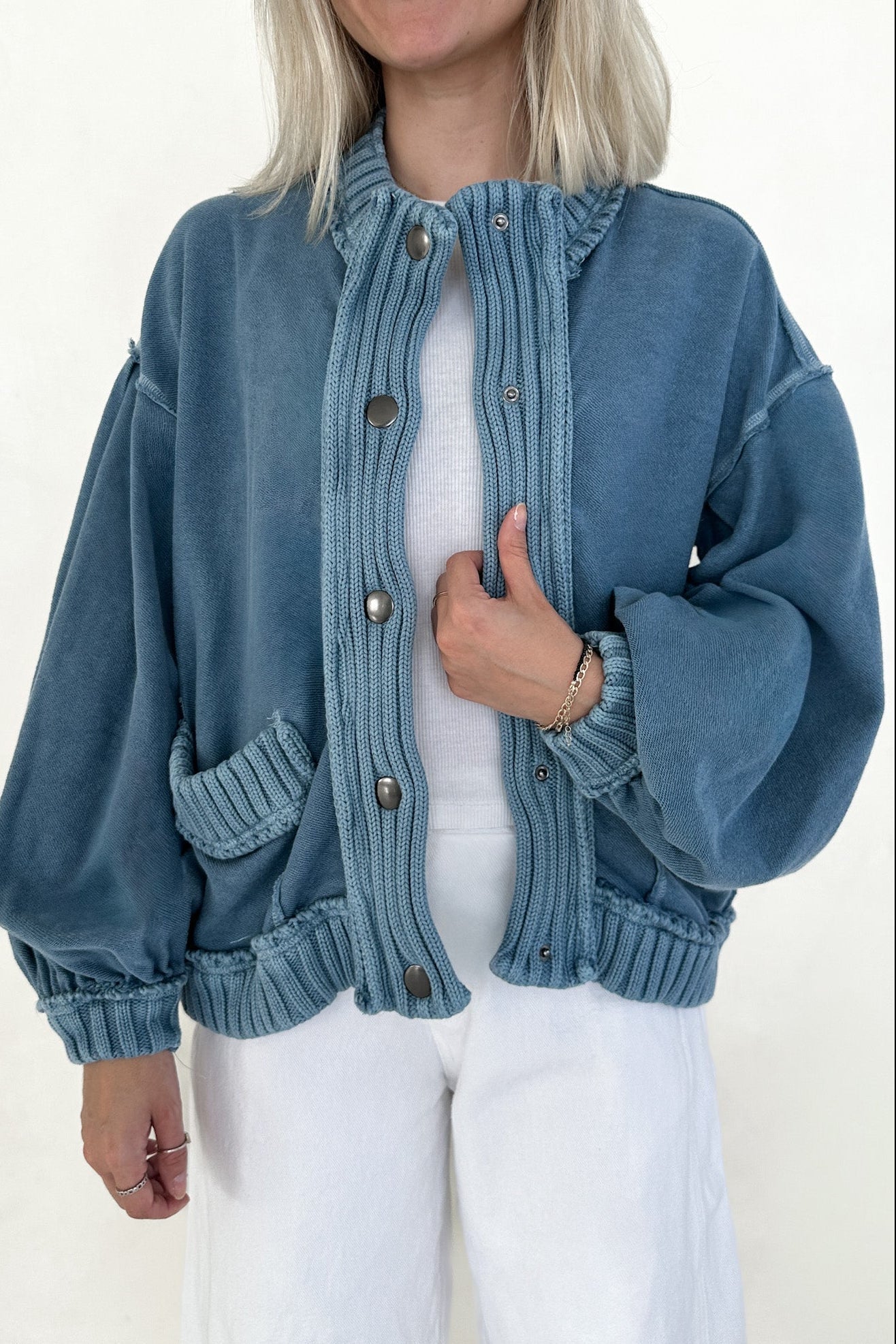 Presley Washed Ribbed Knit Trim Jacket - Neutral Ground