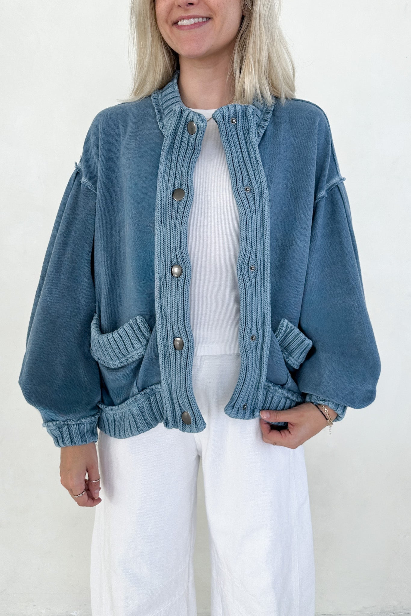 Presley Washed Ribbed Knit Trim Jacket - Neutral Ground