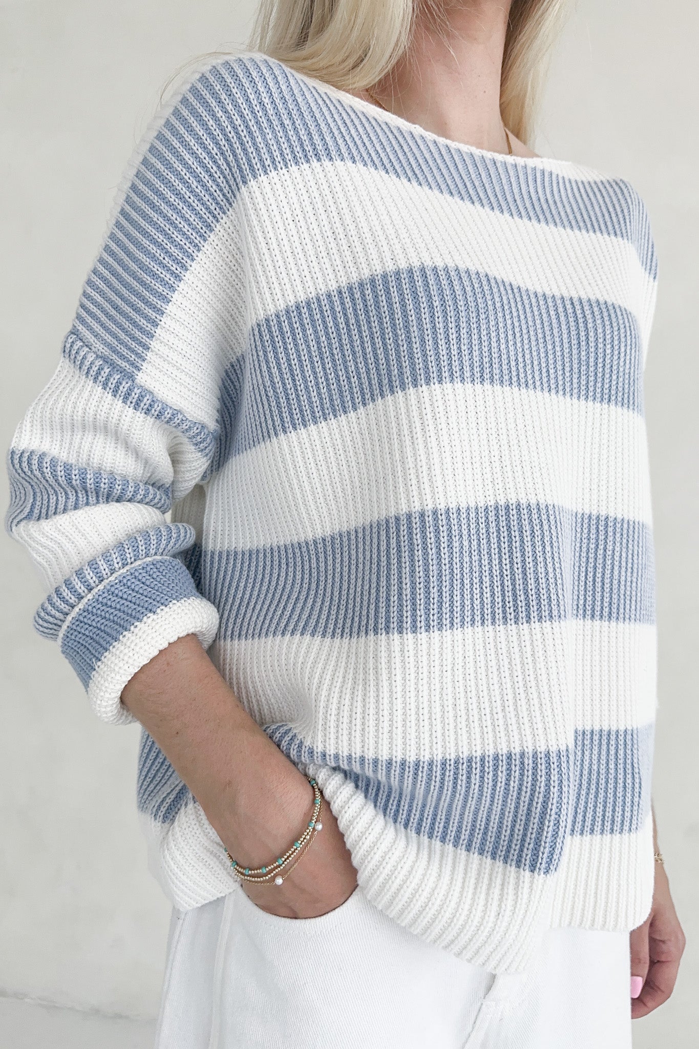 Priscilla Striped Cotton Boat Neck Sweater - Neutral Ground