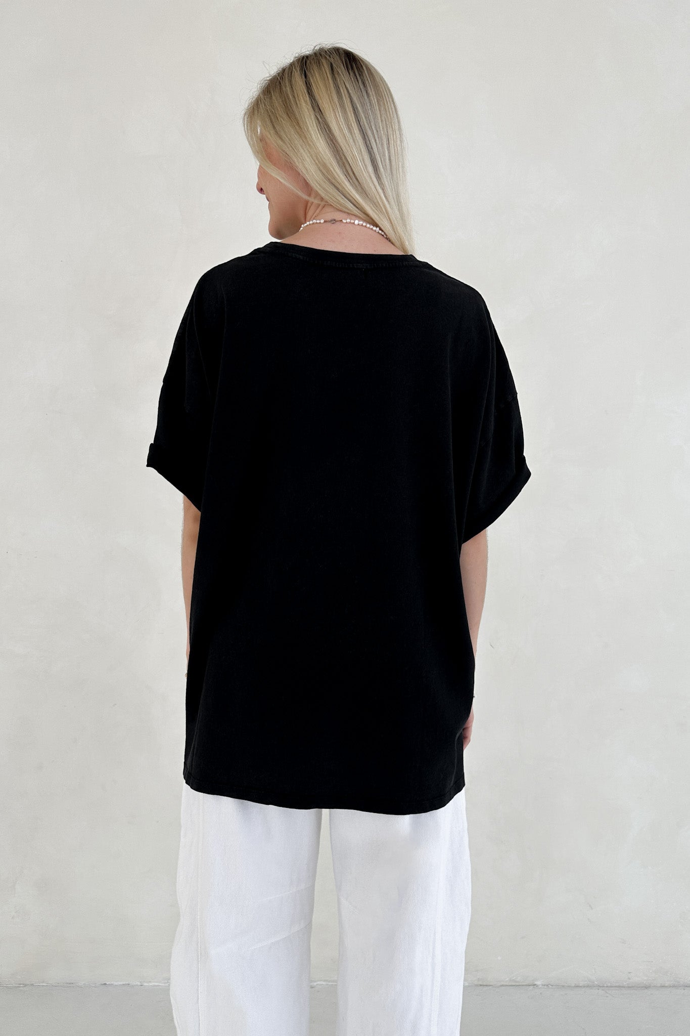 Quinn Cotton Mineral Wash Oversized Crew Neck Tee in Black - Neutral Ground