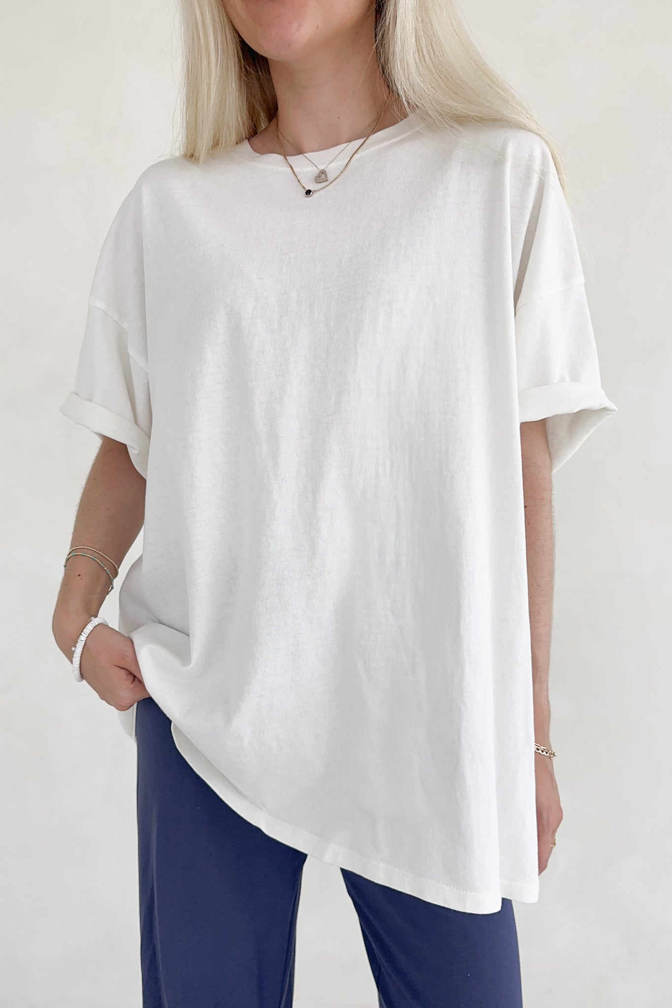 Quinn Cotton Mineral Wash Oversized Crew Neck Tee in Off White - Neutral Ground