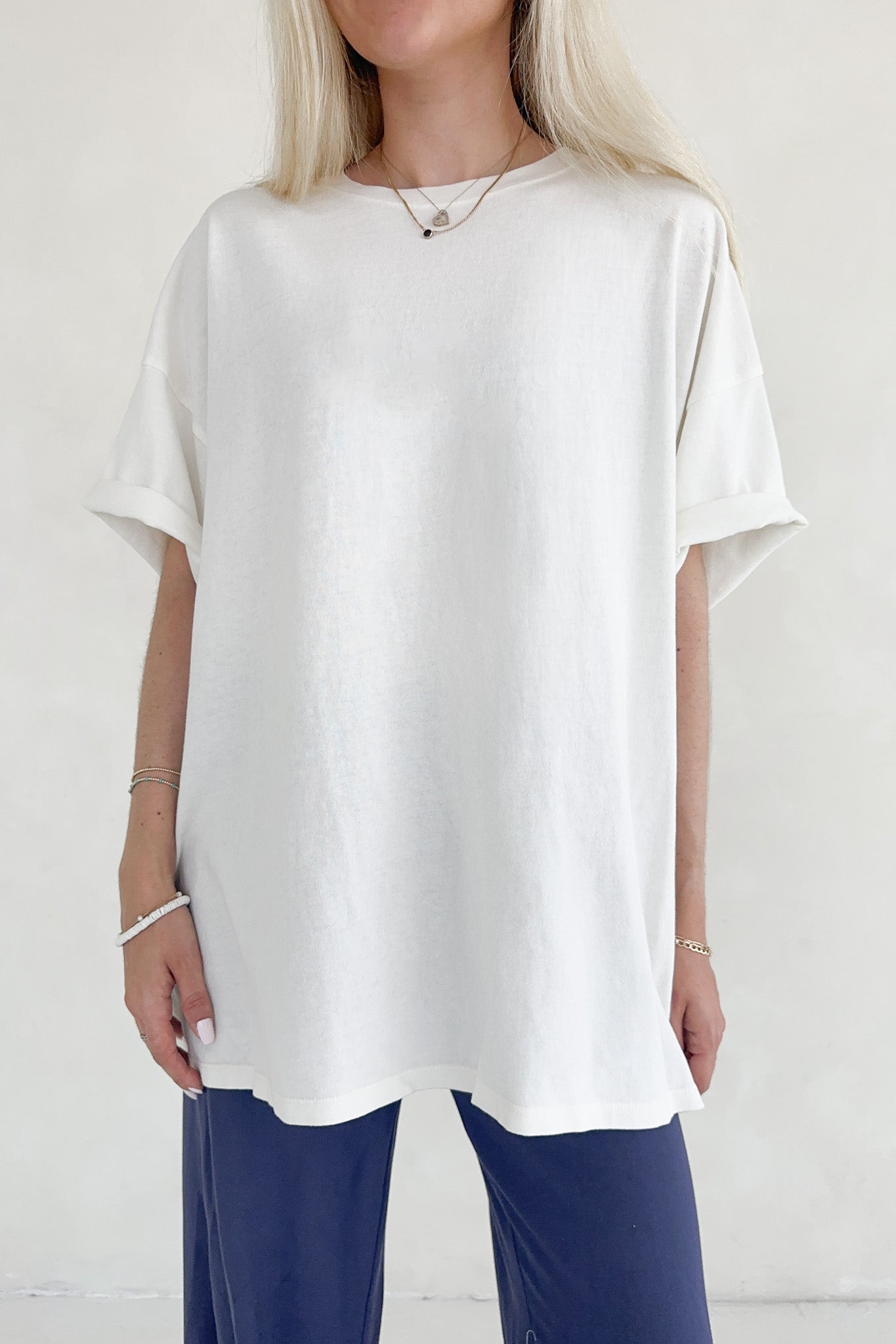 Quinn Cotton Mineral Wash Oversized Crew Neck Tee in Off White - Neutral Ground