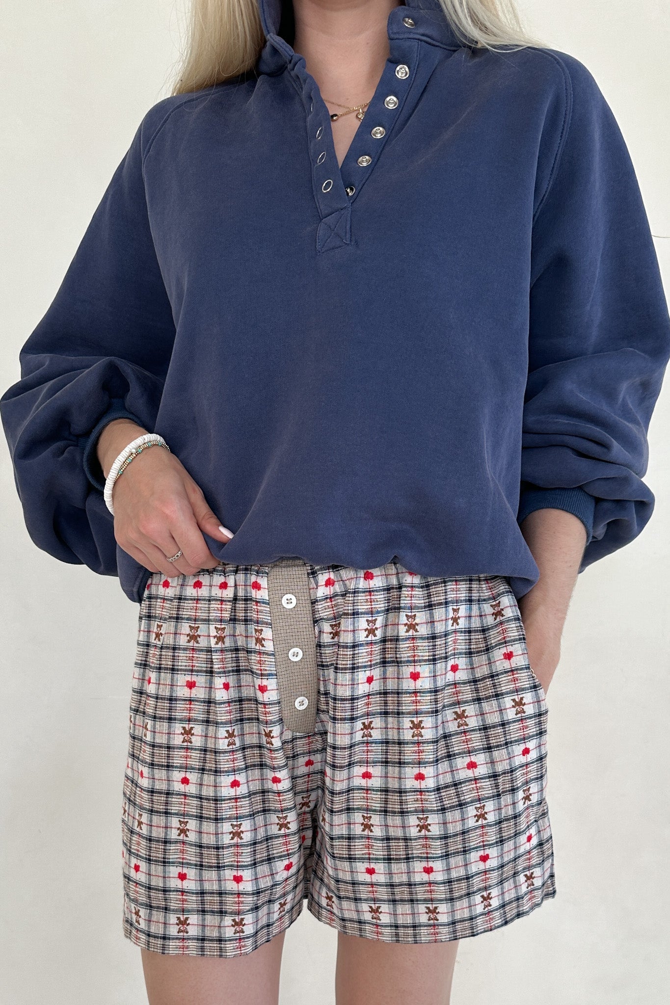 Ralphie Teddy Bear Plaid Boxer Shorts in Taupe - Neutral Ground