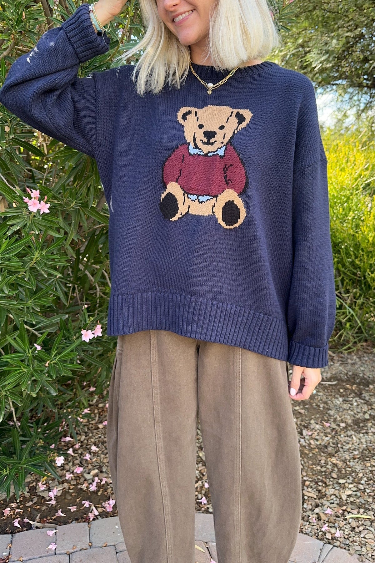 Ralphie Teddy Crew Neck Bear Sweater in Navy Blue - Neutral Ground