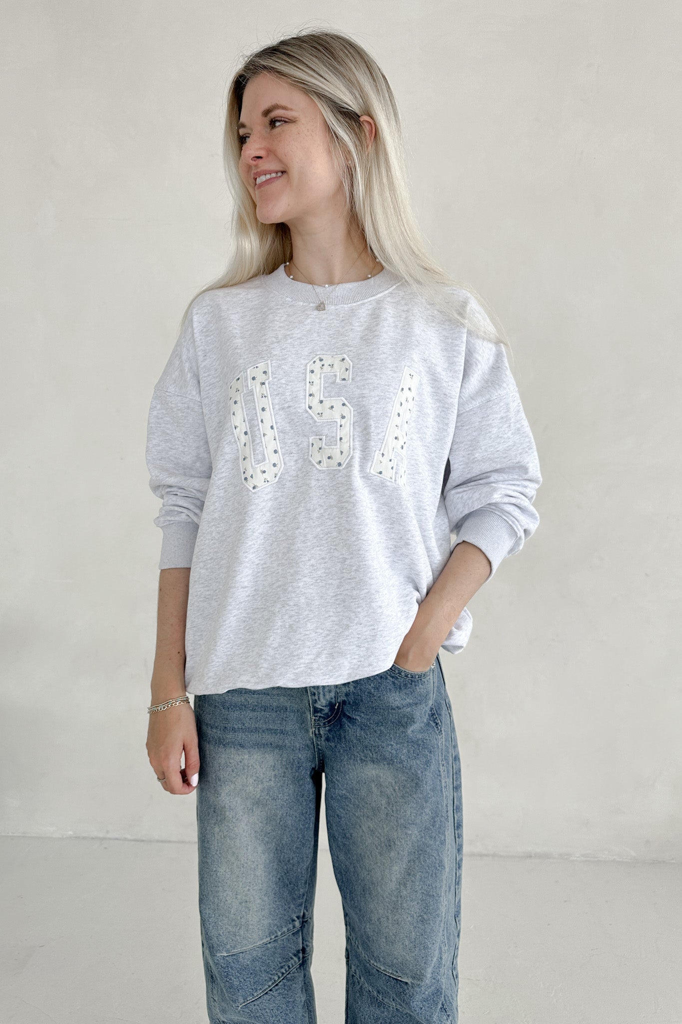 Red, White & Bloom USA Embroidered Sweatshirt - Neutral Ground