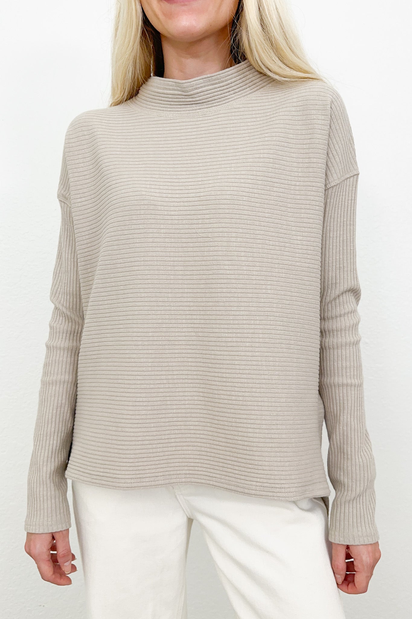 Remi Ribbed High Low Top - Neutral Ground