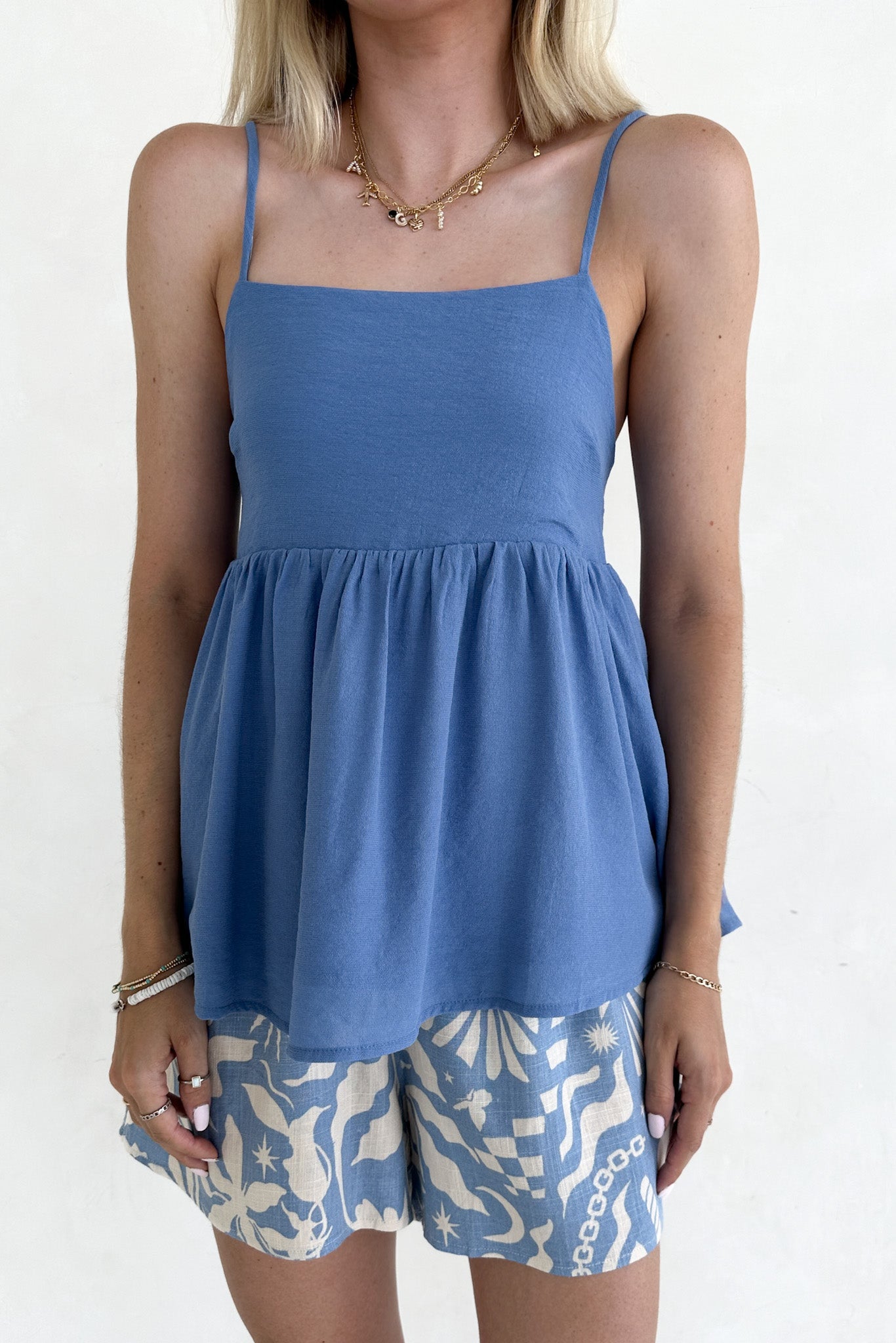 Renn Blue Wide Leg Tropical Print Woven Shorts - Neutral Ground