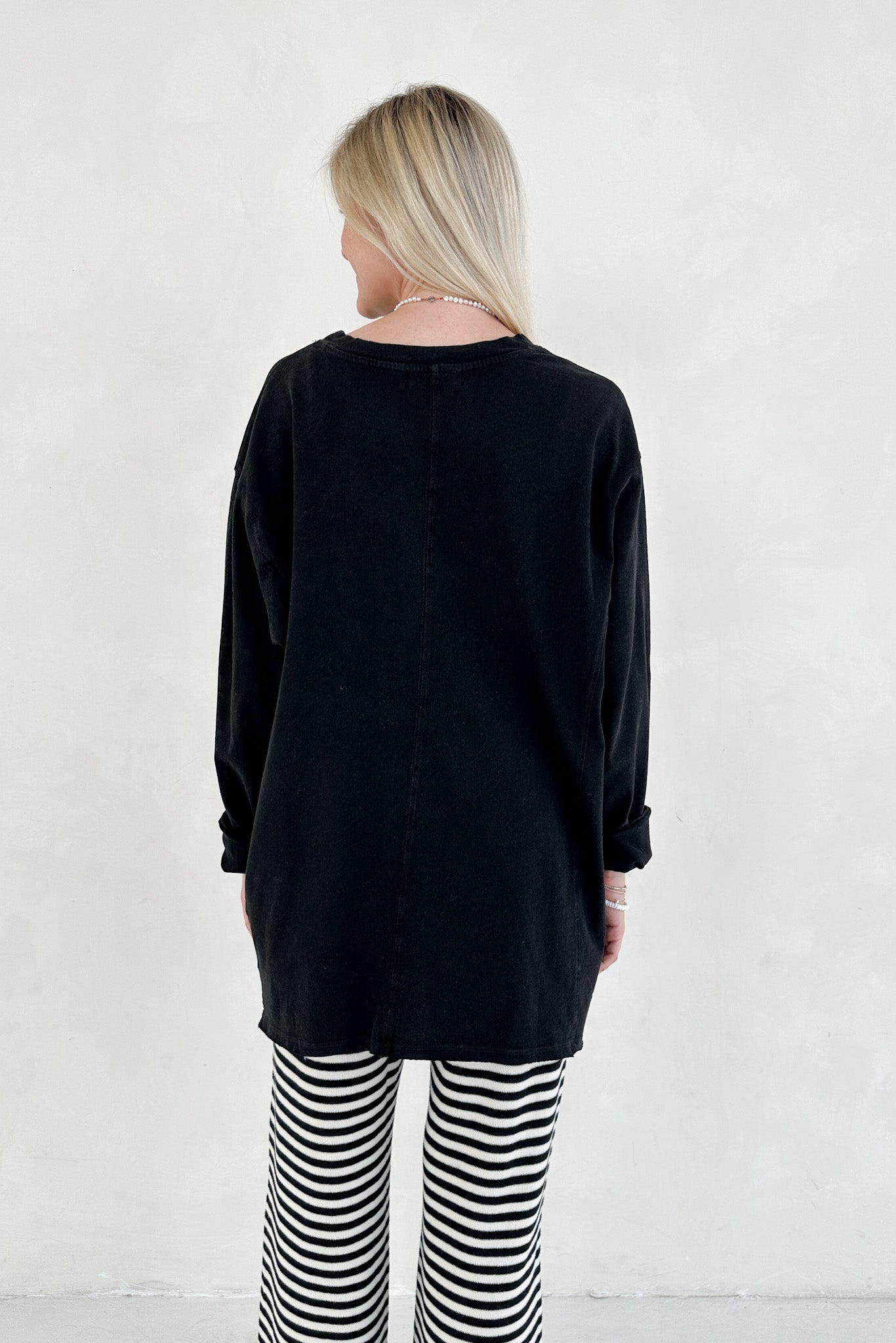 Riley Cotton Mineral Wash Long Sleeve Tee in Black - Neutral Ground