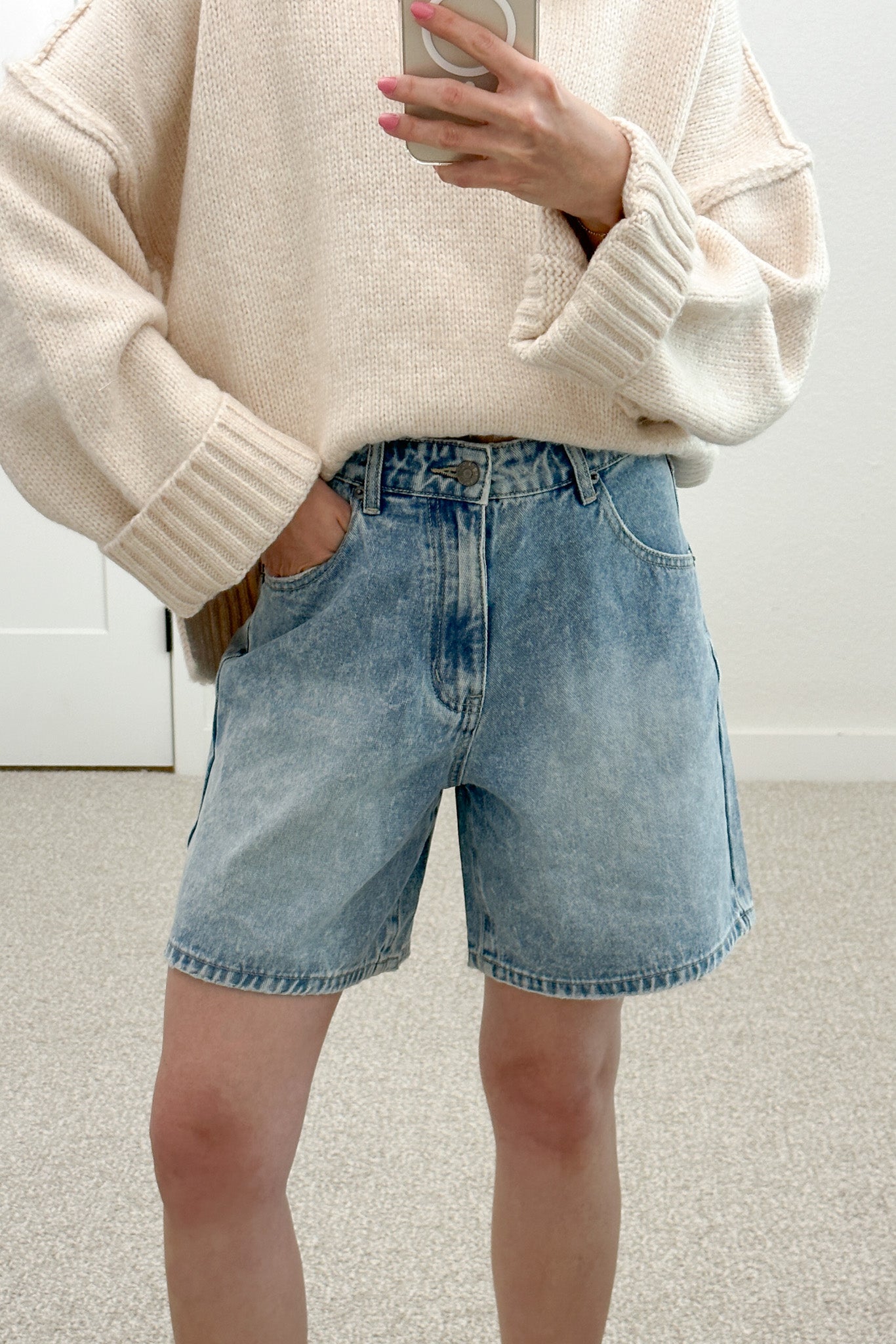 Riley Straight Leg Denim Shorts - Neutral Ground