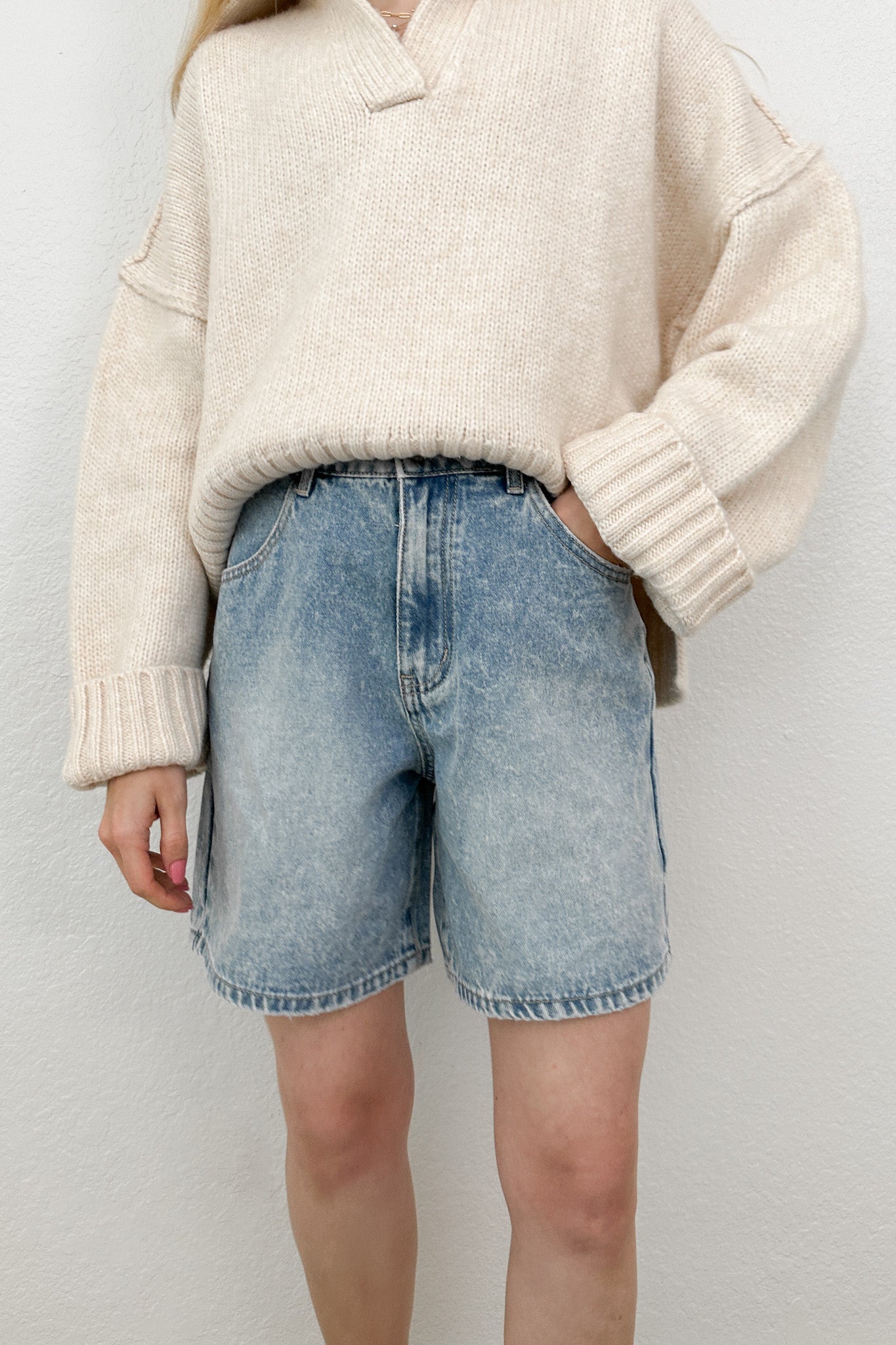 Riley Straight Leg Denim Shorts - Neutral Ground