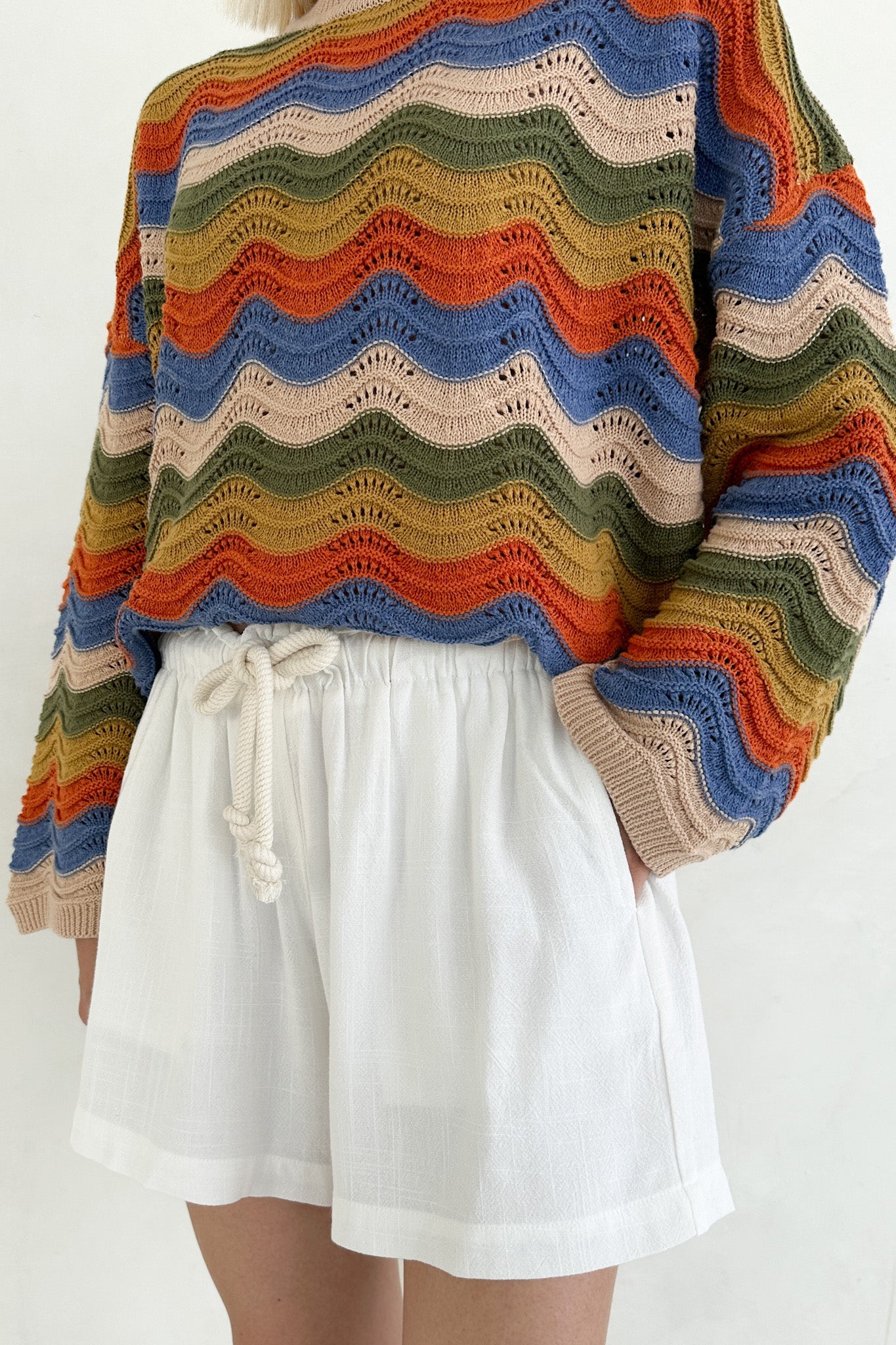 Riviera Rope Drawstring Shorts in White - Neutral Ground