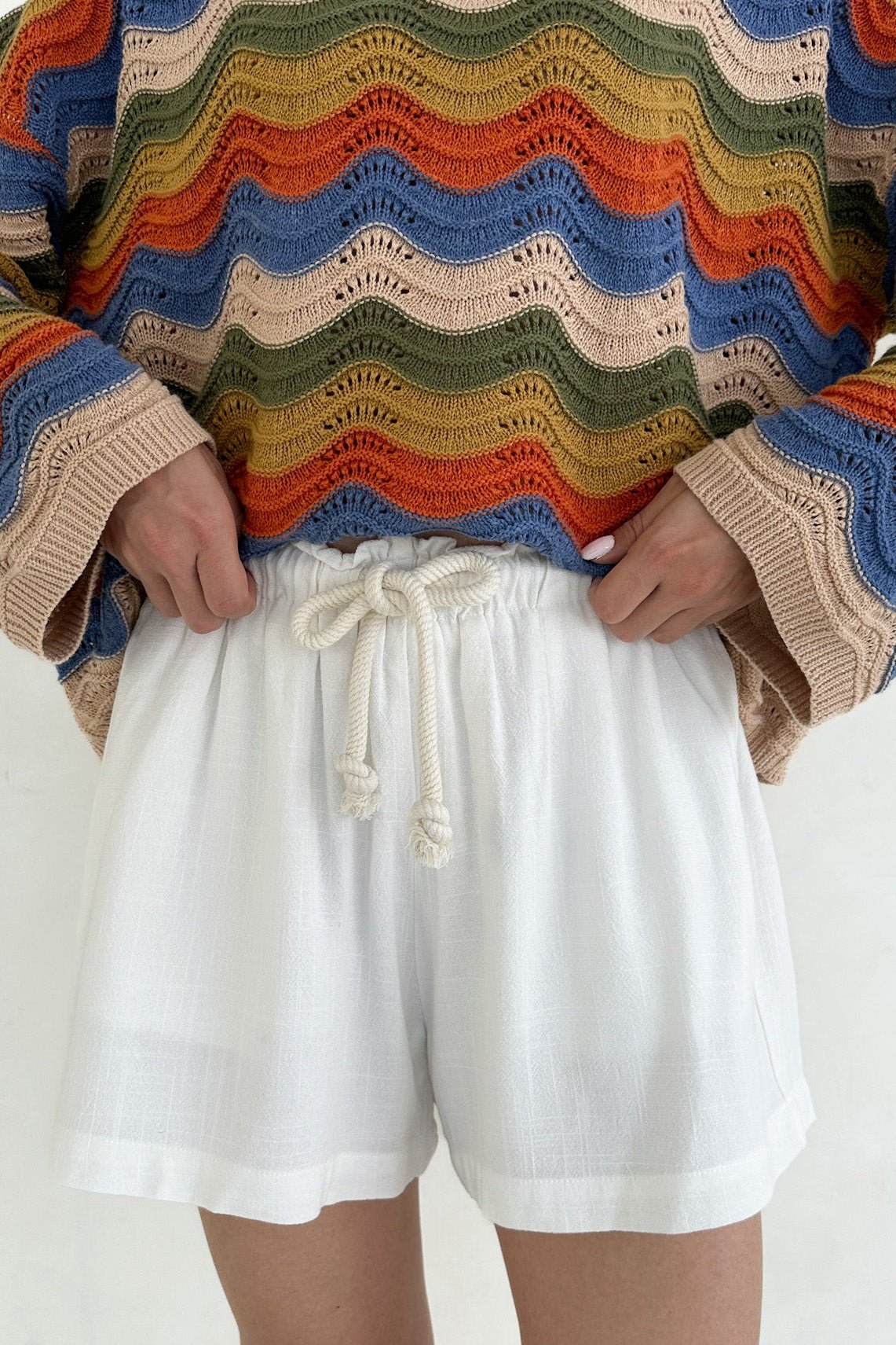 Riviera Rope Drawstring Shorts in White - Neutral Ground