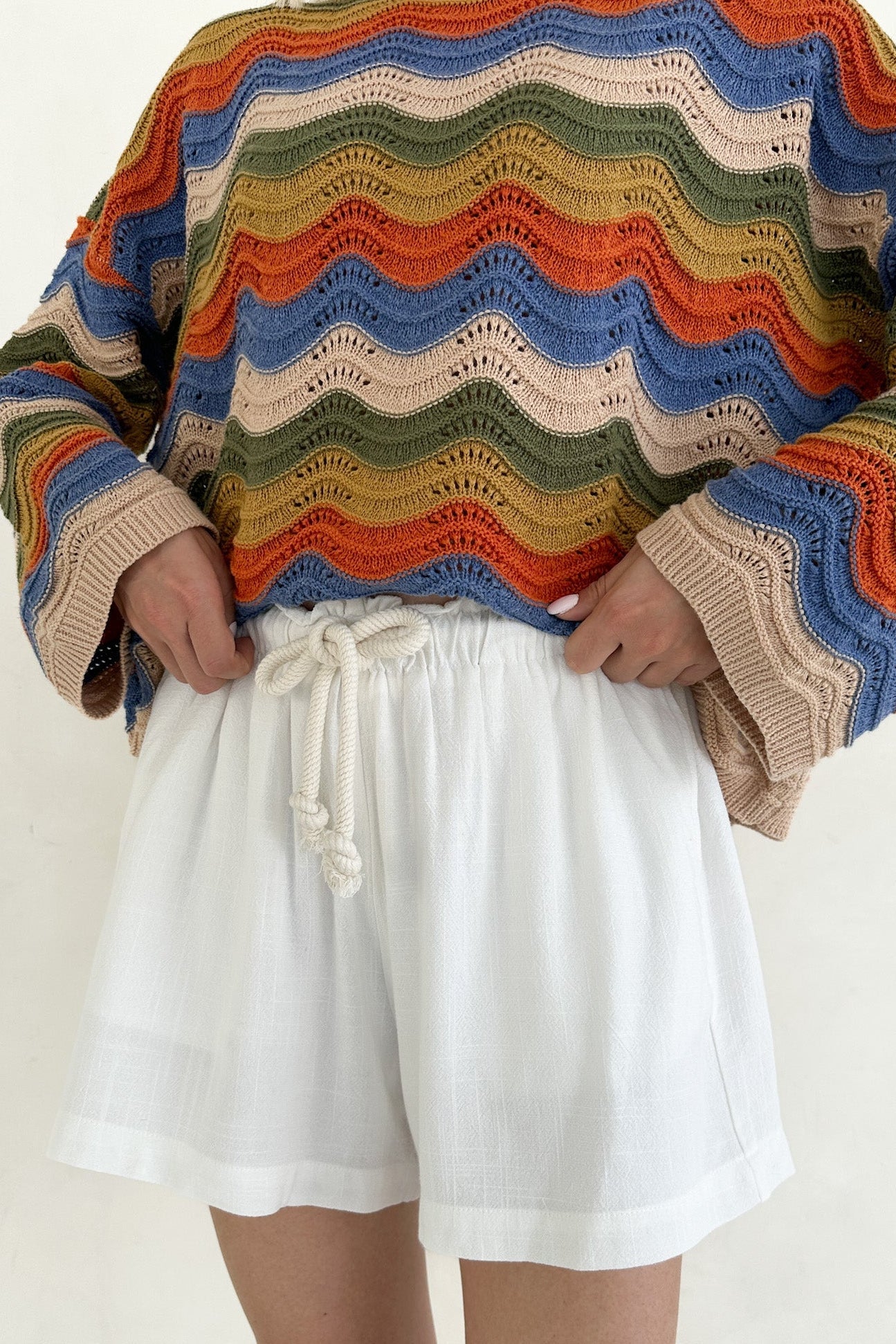 Riviera Rope Drawstring Shorts in White - Neutral Ground