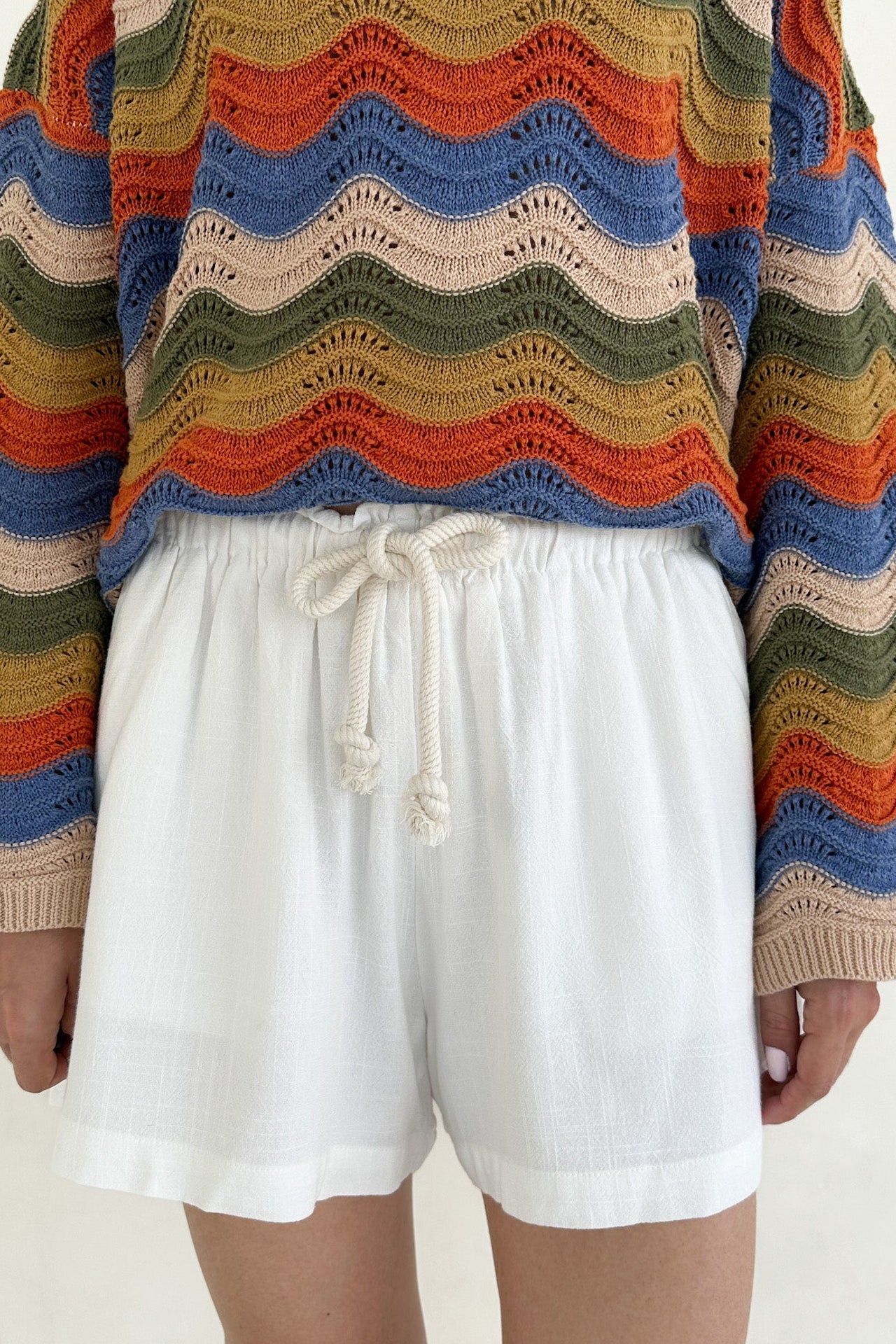 Riviera Rope Drawstring Shorts in White - Neutral Ground