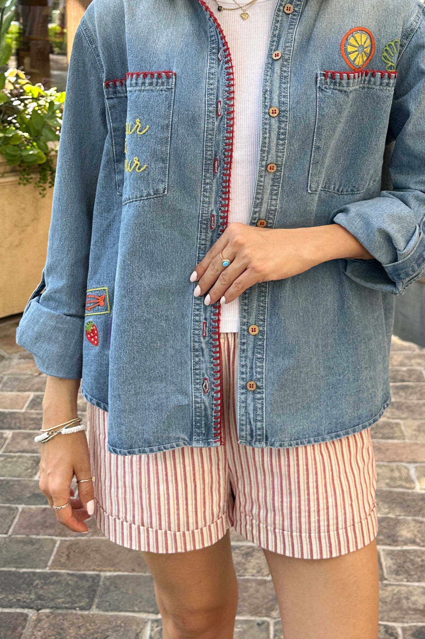 Rosie Striped Cotton Elastic Waist Shorts - Neutral Ground