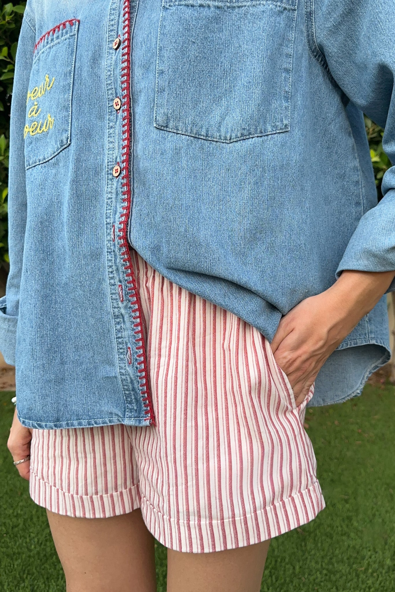 Rosie Striped Cotton Elastic Waist Shorts - Neutral Ground