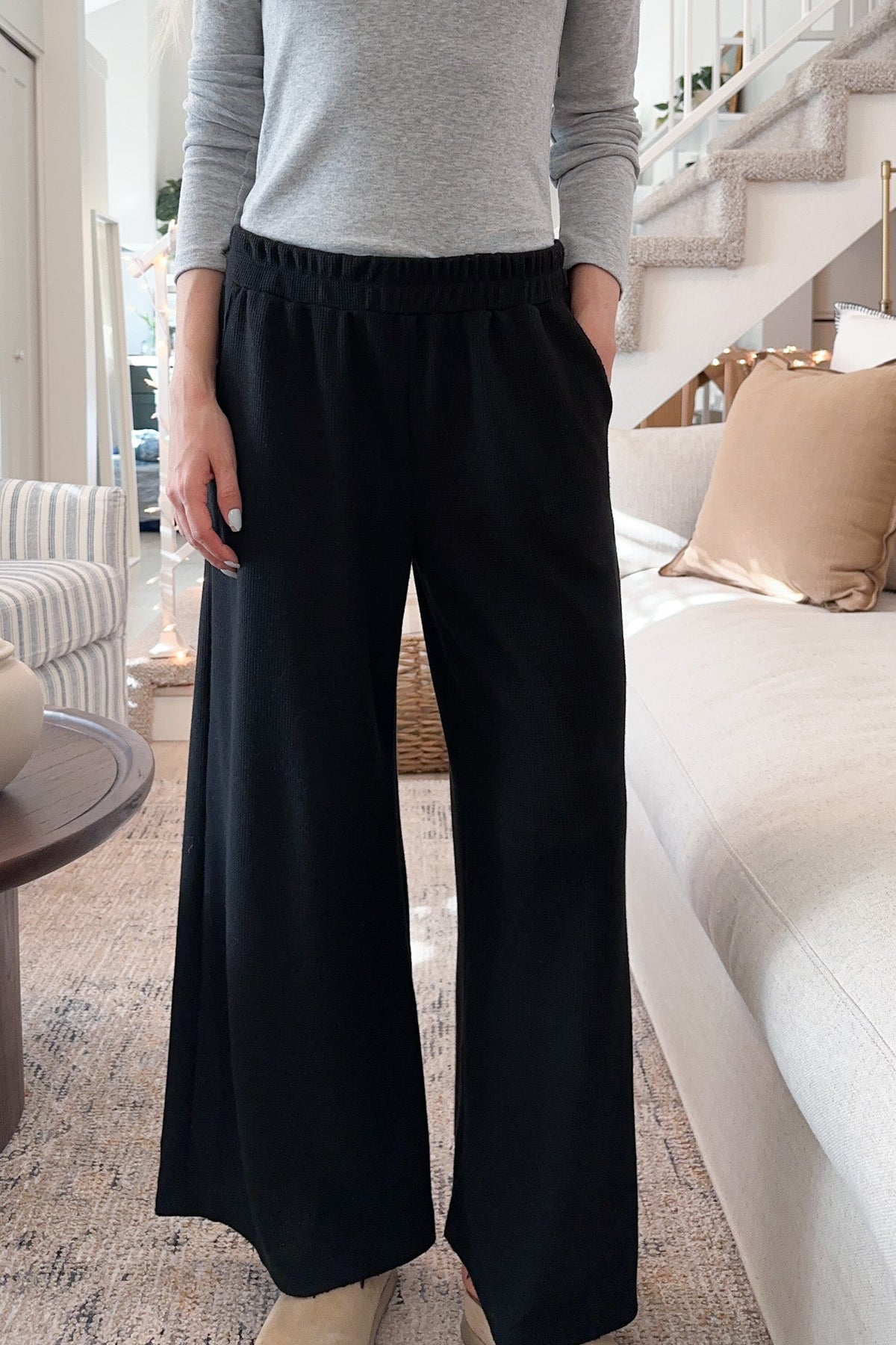 Rowan Waffle Knit Pants in Black | Neutral Ground
