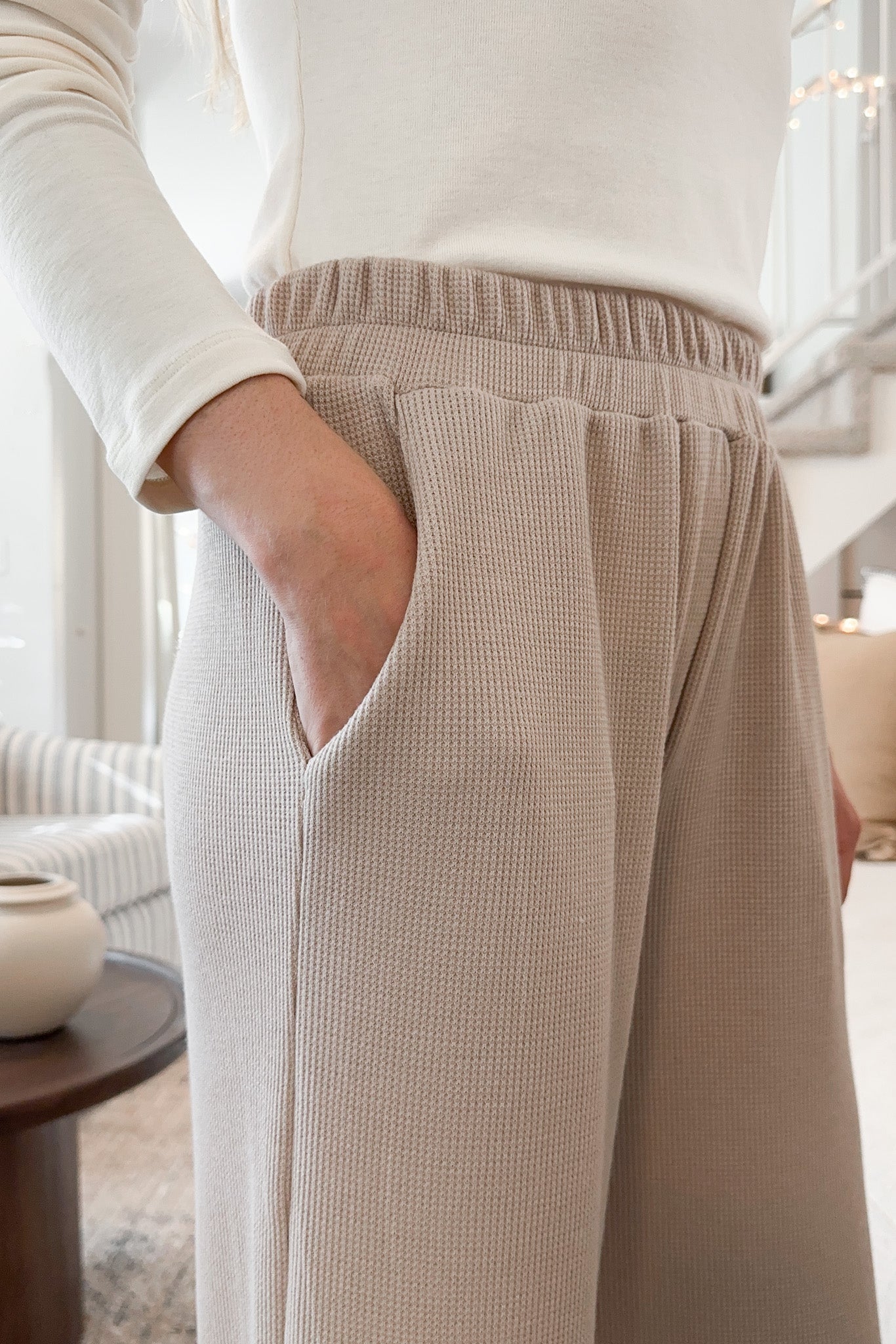 Rowan Waffle Knit Pants in Taupe - Neutral Ground