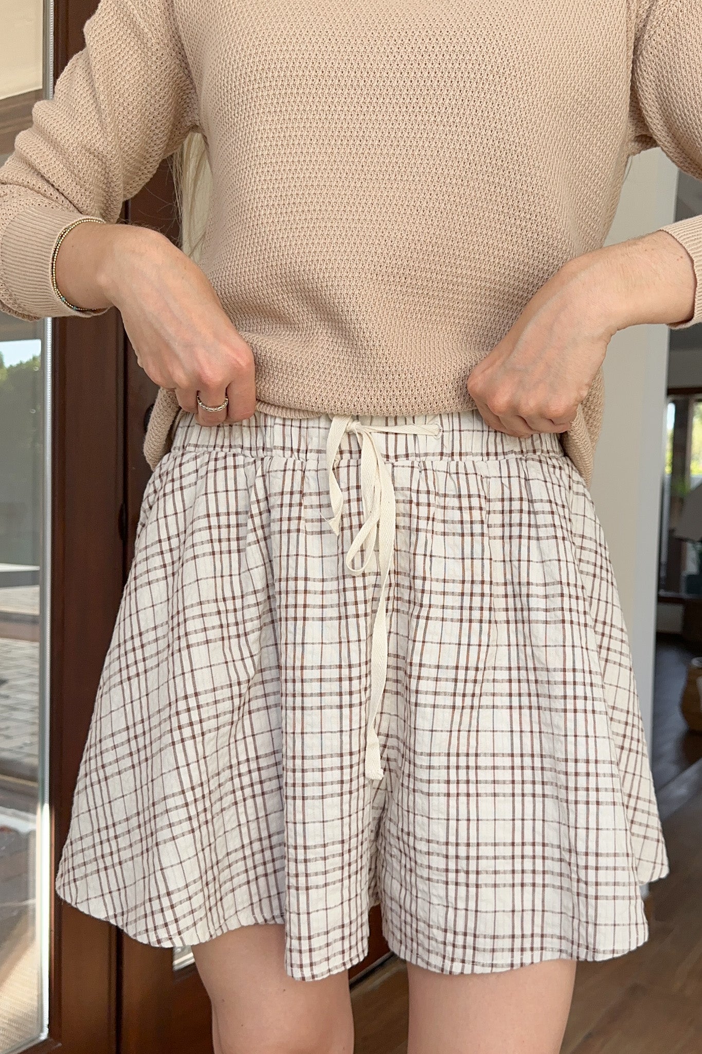 Ruby Flowy Plaid Shorts - Neutral Ground