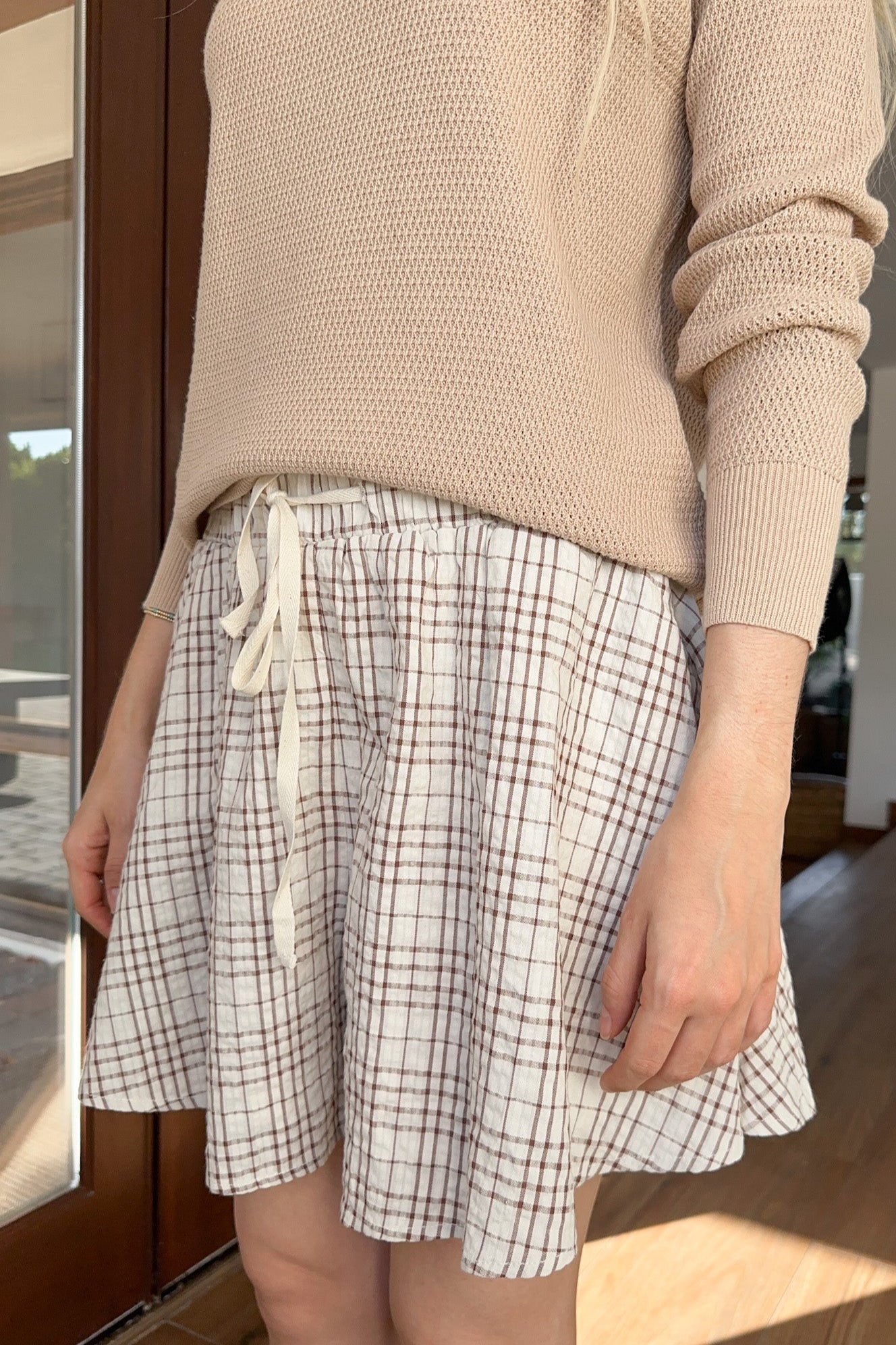 Ruby Flowy Plaid Shorts - Neutral Ground