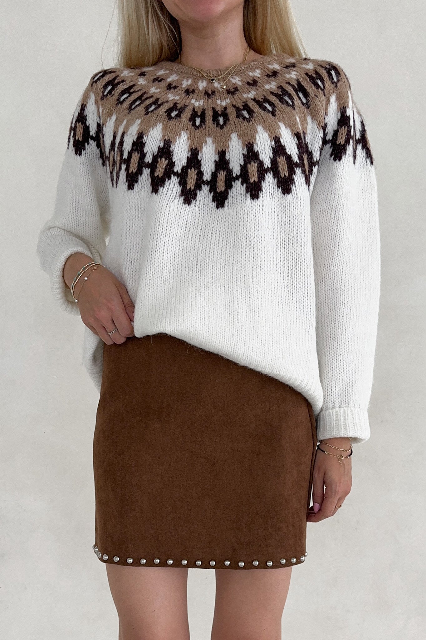 Sabrina Stud Detail Suede Mini Skirt - Neutral Ground