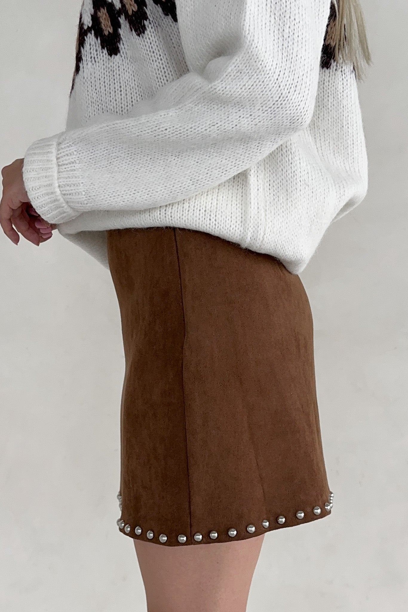 Sabrina Stud Detail Suede Mini Skirt - Neutral Ground