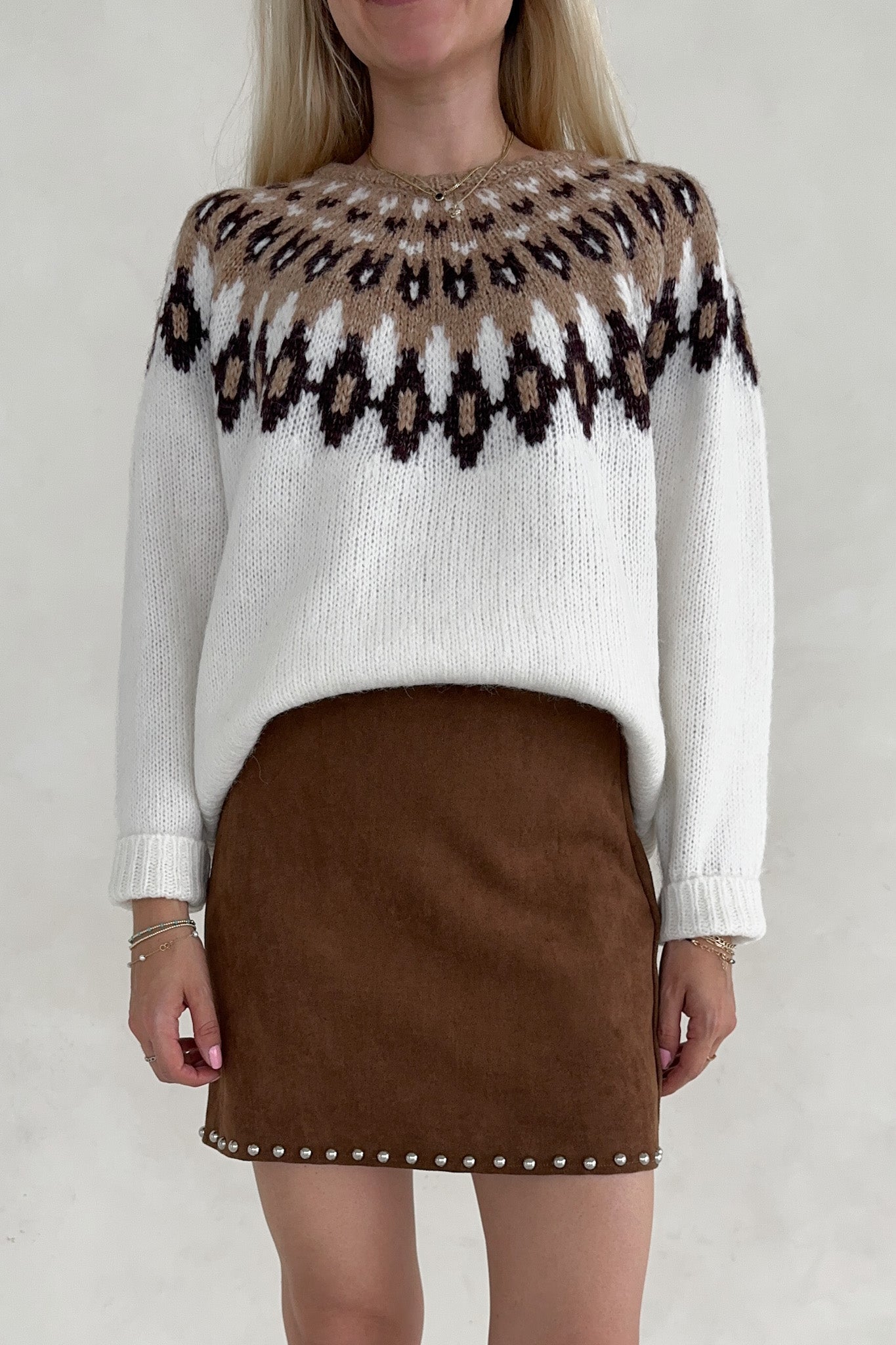 Sabrina Stud Detail Suede Mini Skirt - Neutral Ground