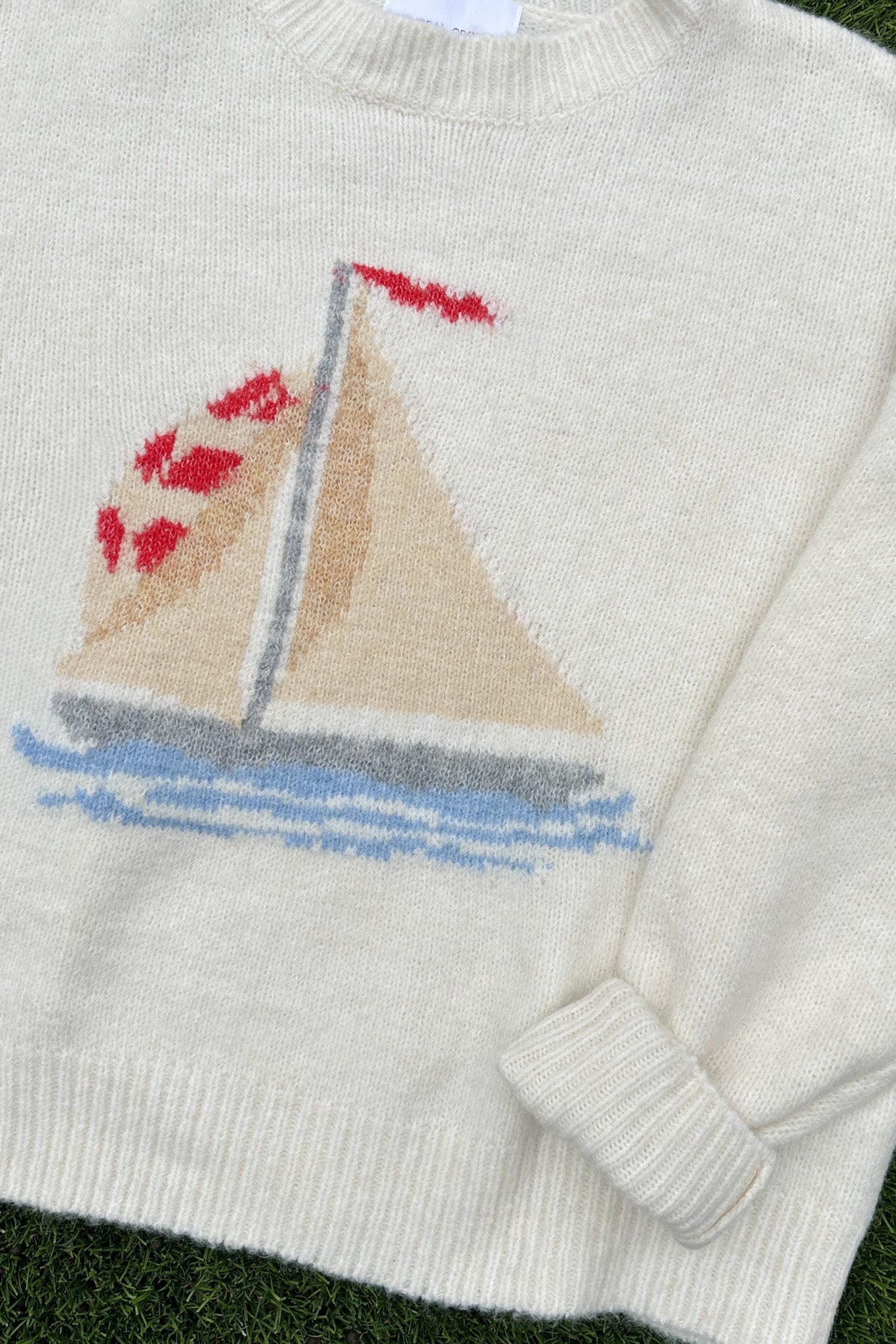 Sail Away Sailboat Knit Sweater in Off White - Neutral Ground