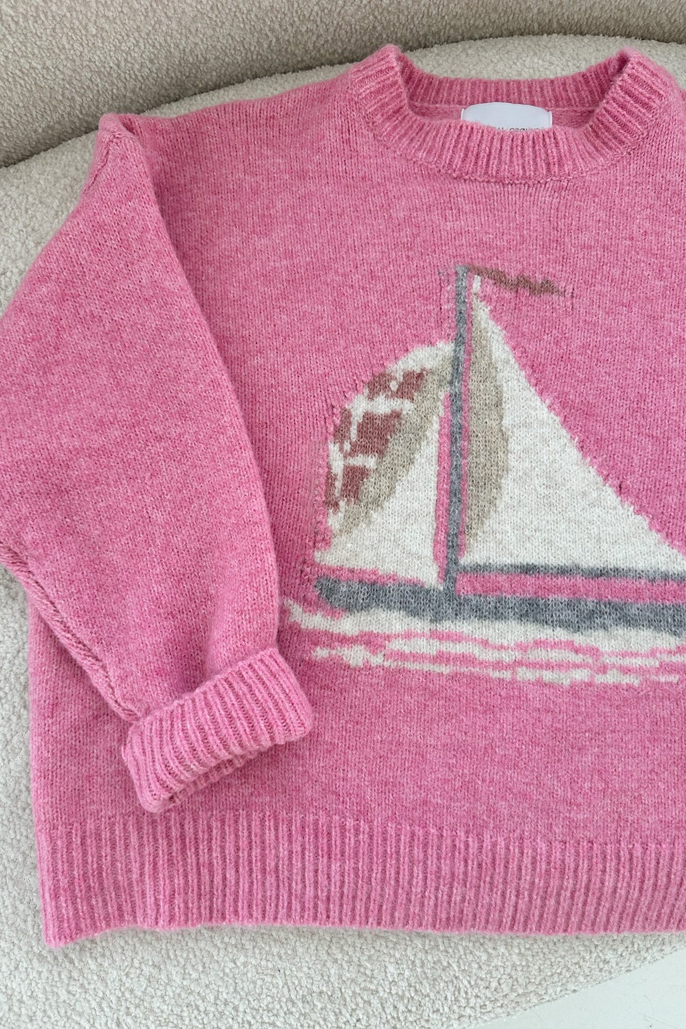 Sail Away Sailboat Knit Sweater in Pink - Neutral Ground