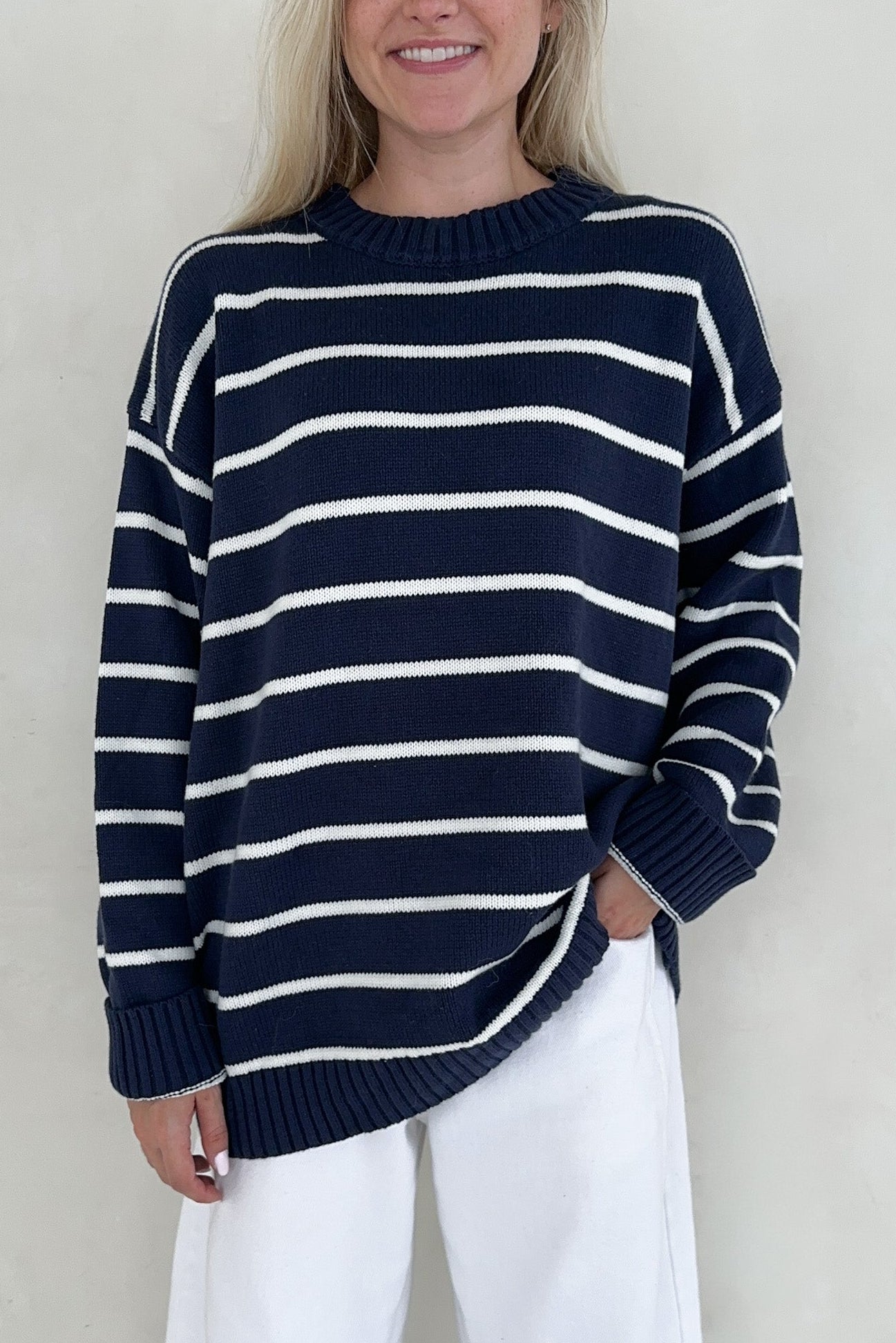 Sailor Navy and White Striped Oversized Sweater - Neutral Ground